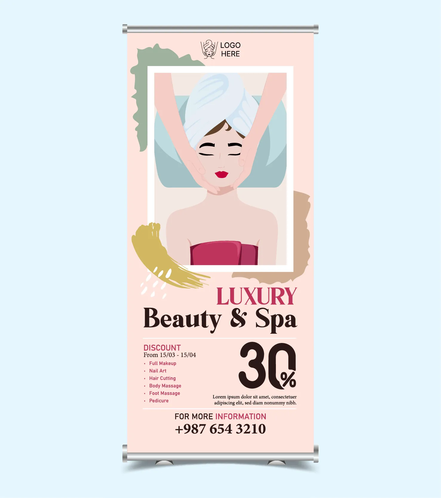 beauty spa salon roll up banner template massage lady cartoon 