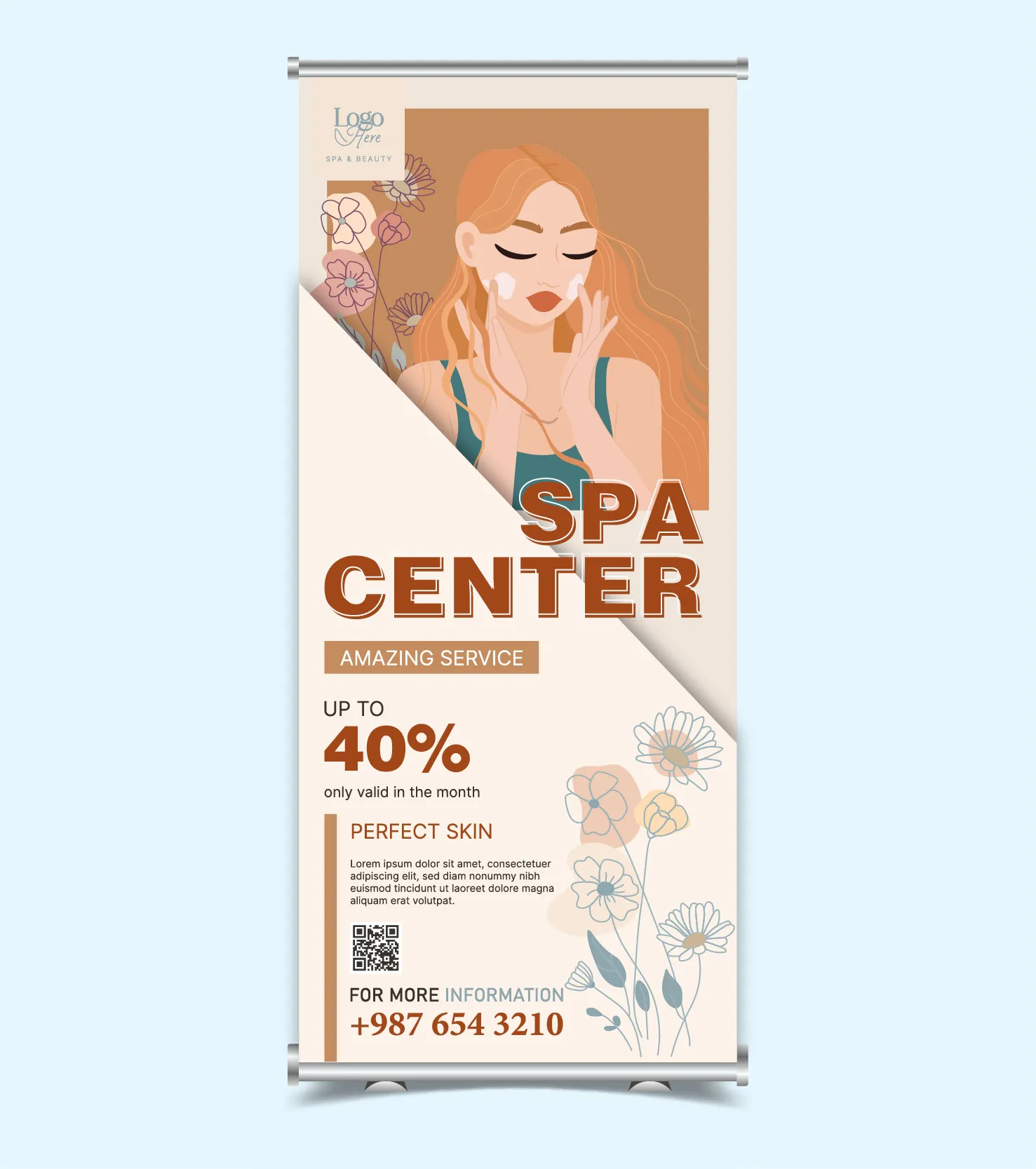 beauty spa salon roll up banner template lady cartoon flowers classic 
