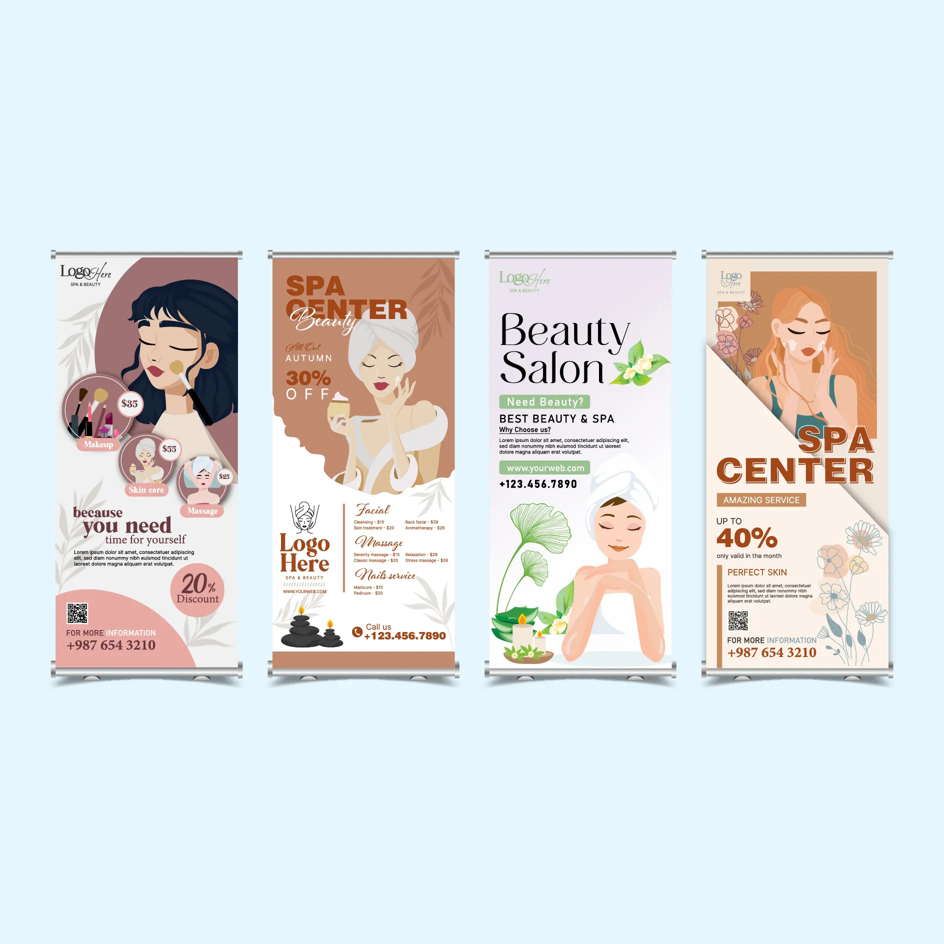 beauty spa salon roll up banner templates collection lady leaf flowers decor 