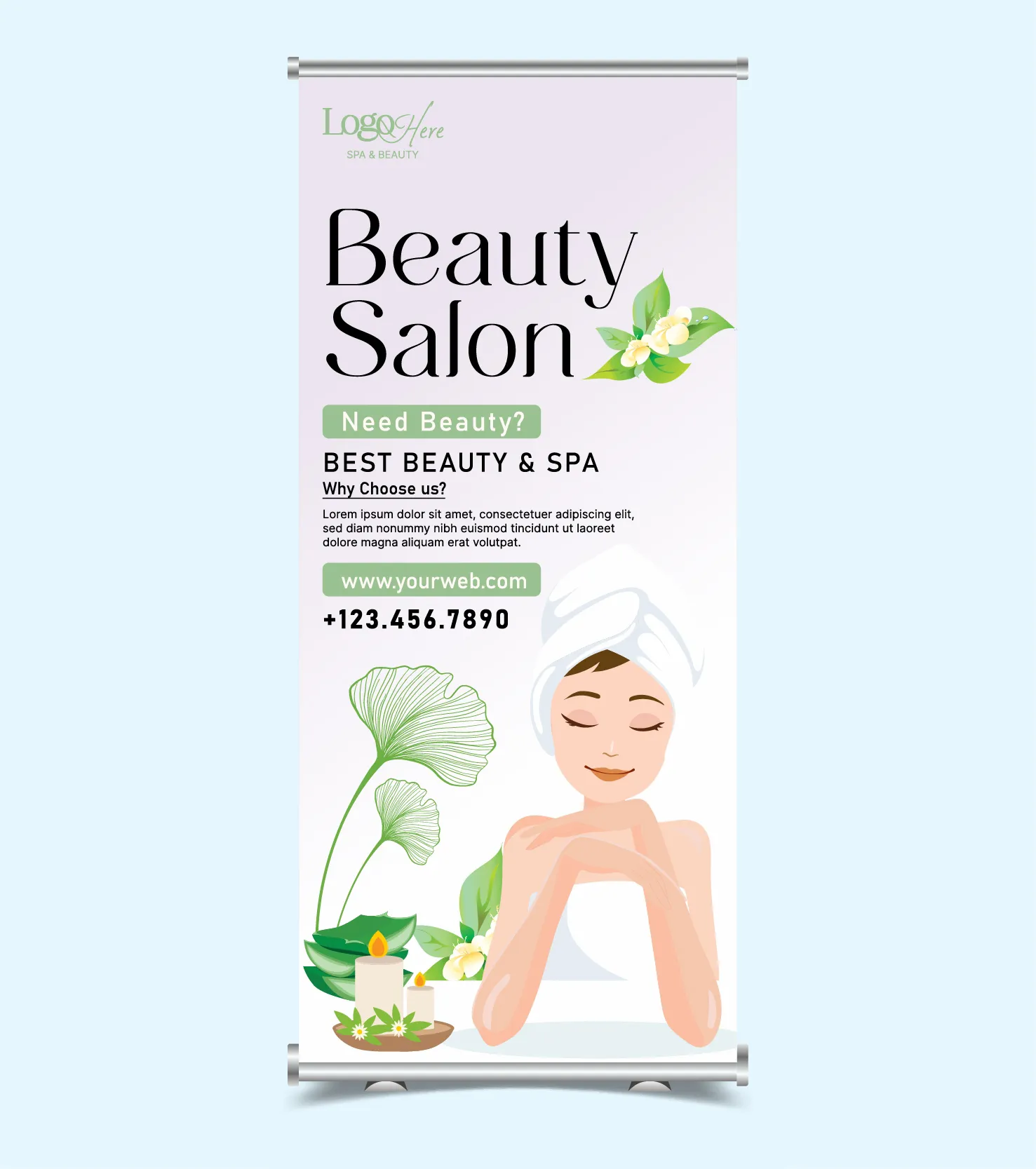 beauty spa salon roll up banner template bright cartoon design 