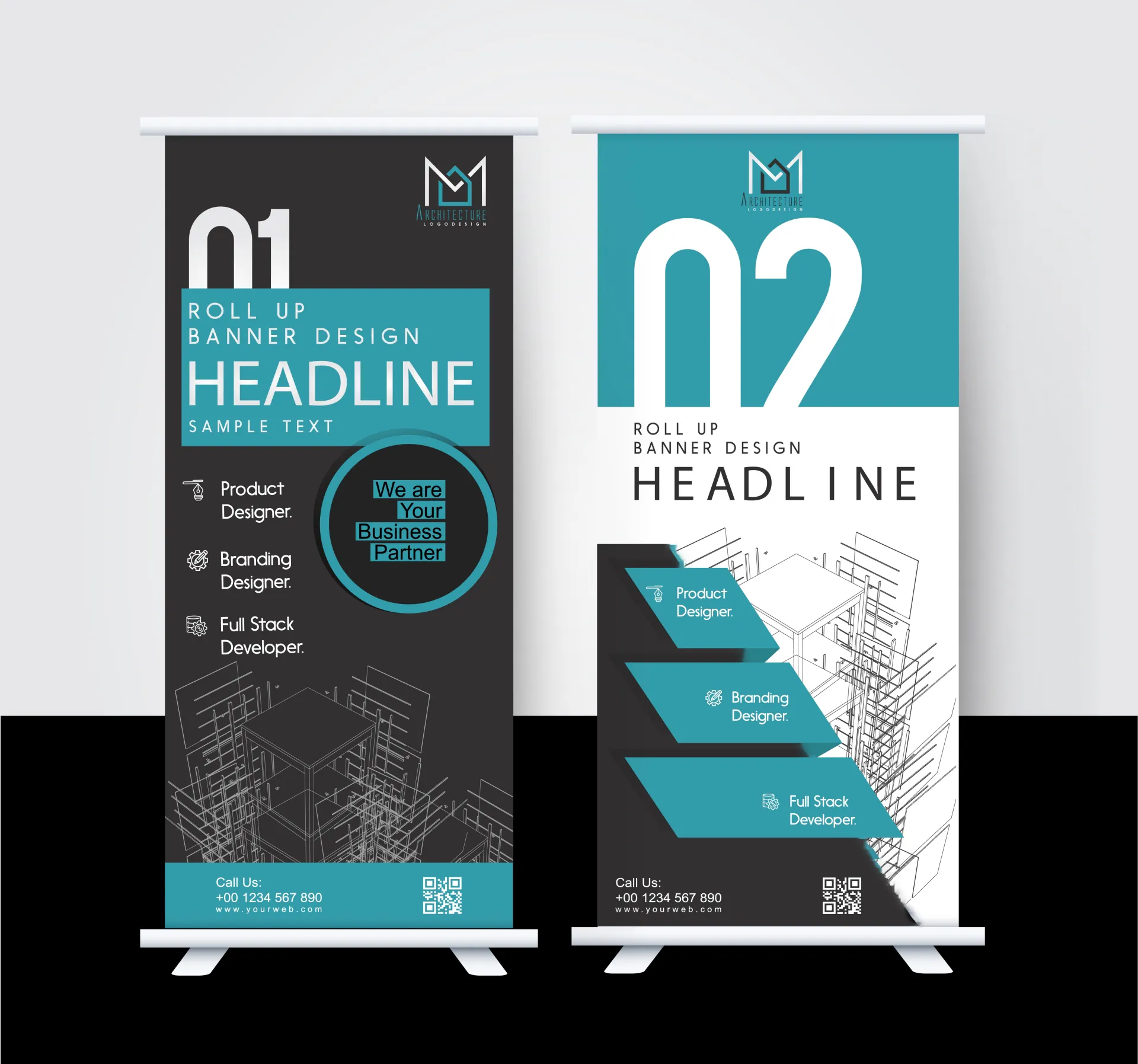building construction roll up banner template elegant contrast architecture outline 