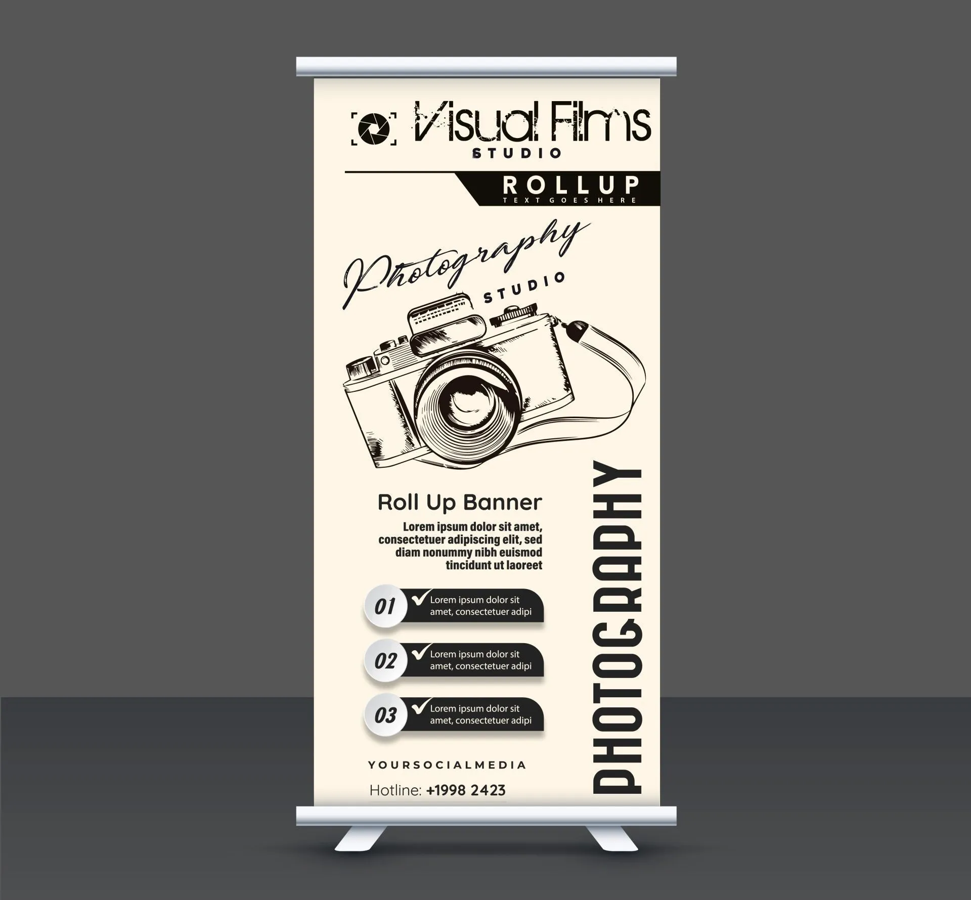 photography roll up banner template retro handdrawn camera 