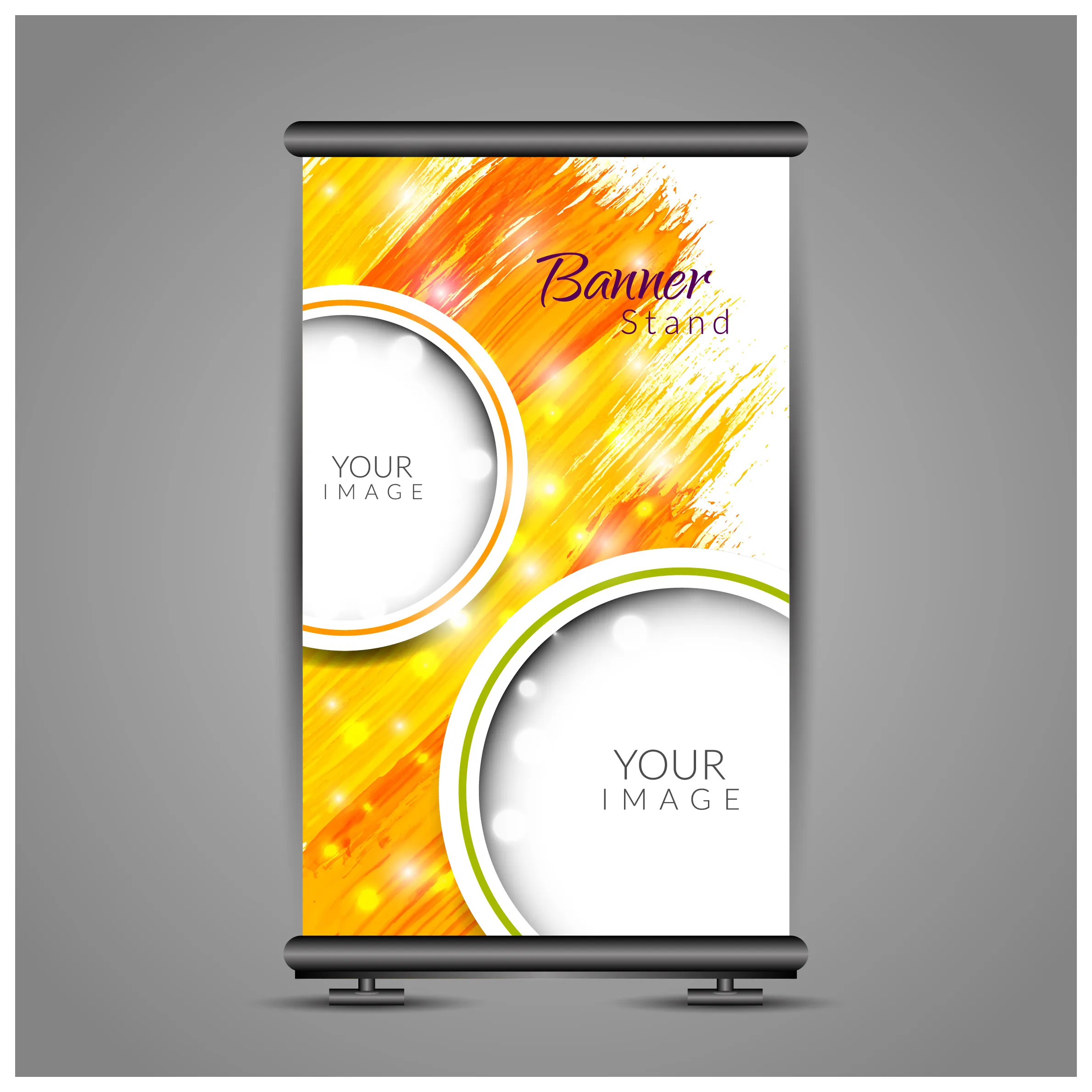 roll up banner design with vertical abstract background 
