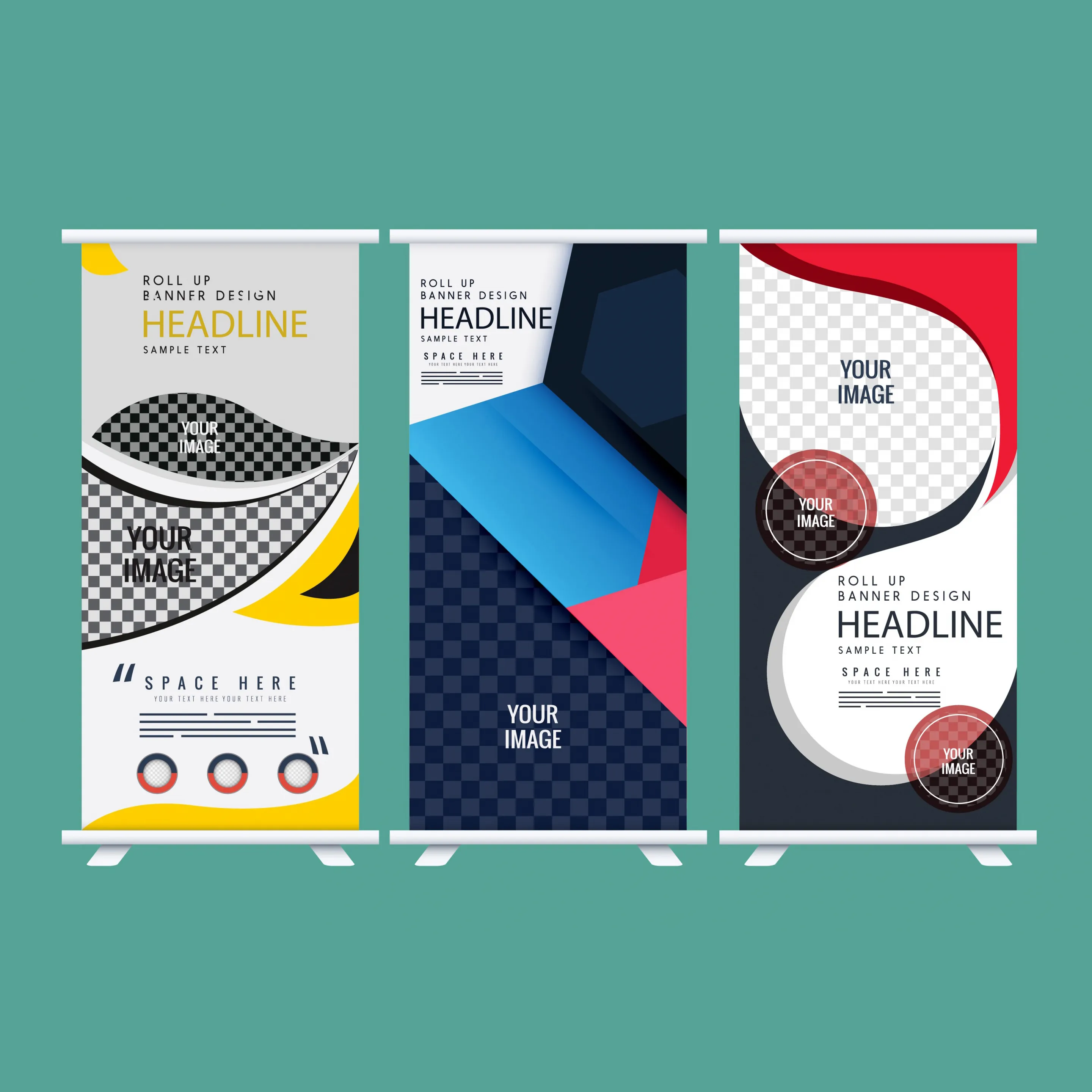 rolled up banners colorful modern abstract design 