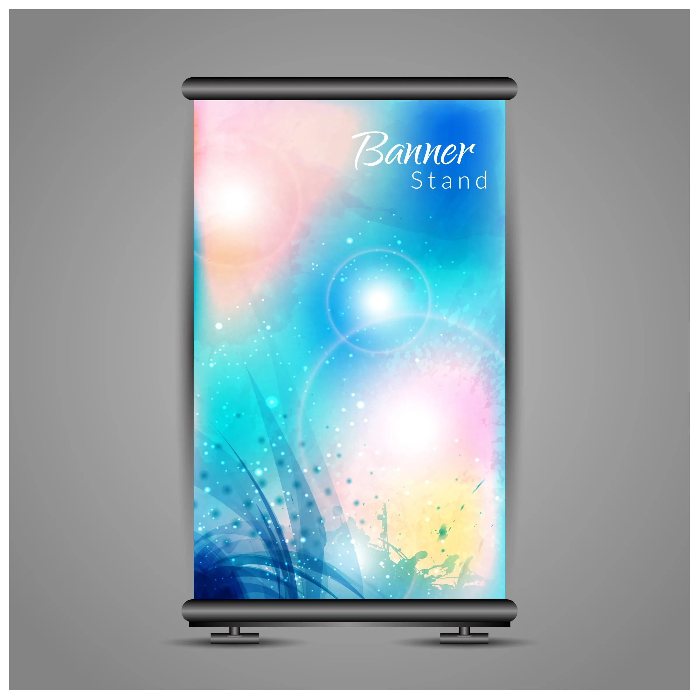 roll up banner design with vertical bright background 