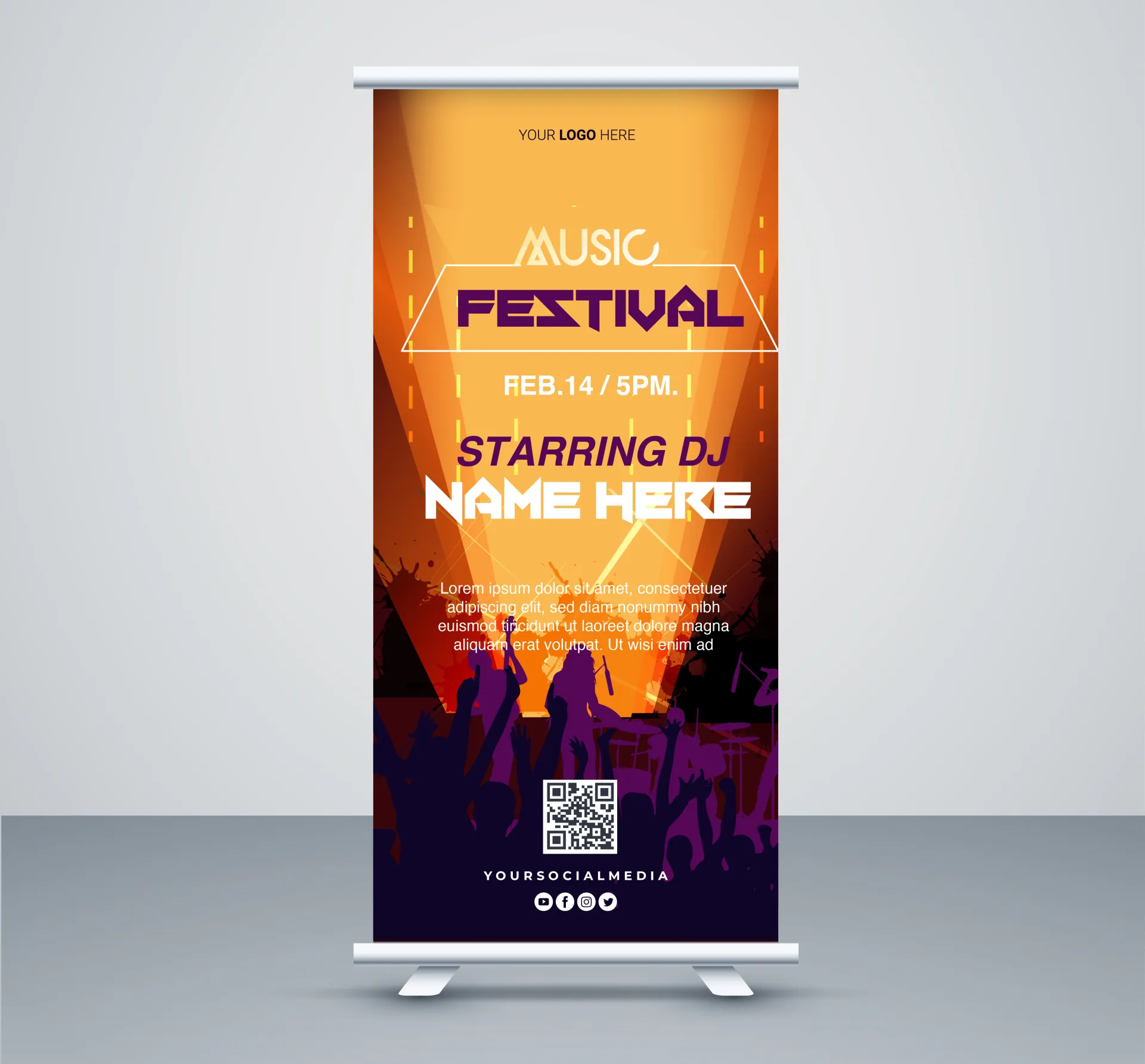 music show banner template design modern dynamic roll up shape 