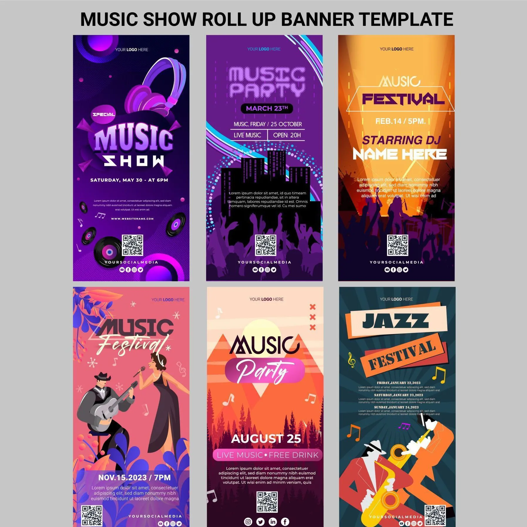 music show banner templates collection elegant decor 