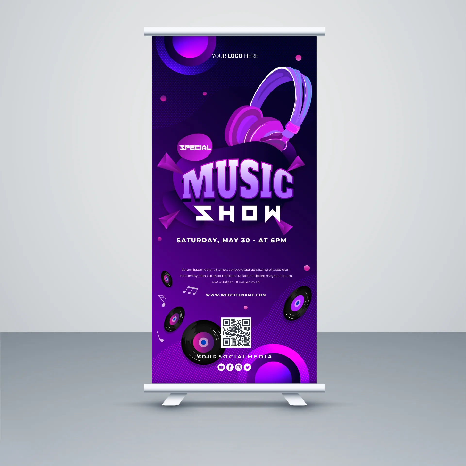 music concert banner template dynamic dark design 