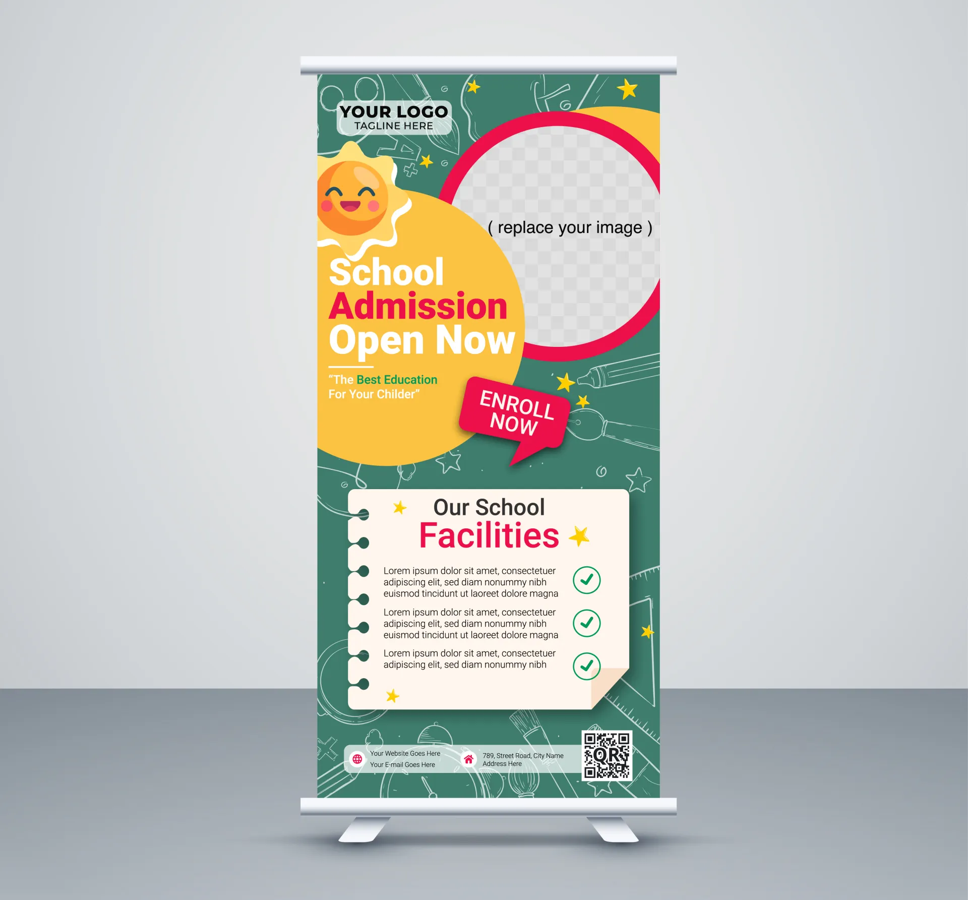 back to school banner template modern roll up design 