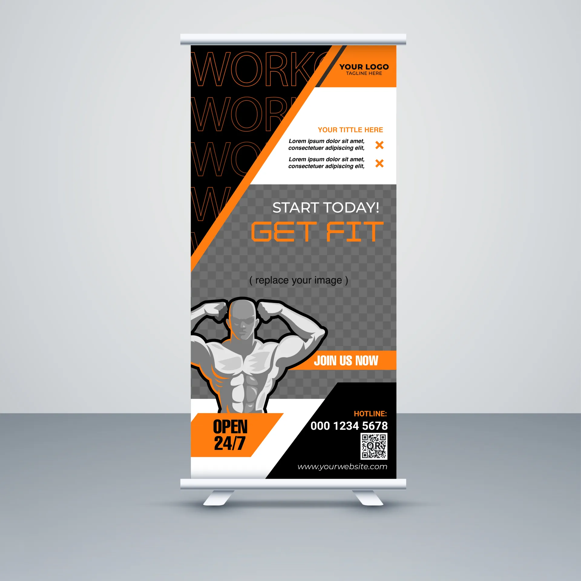 fitness gym banner template contrast roll up design 