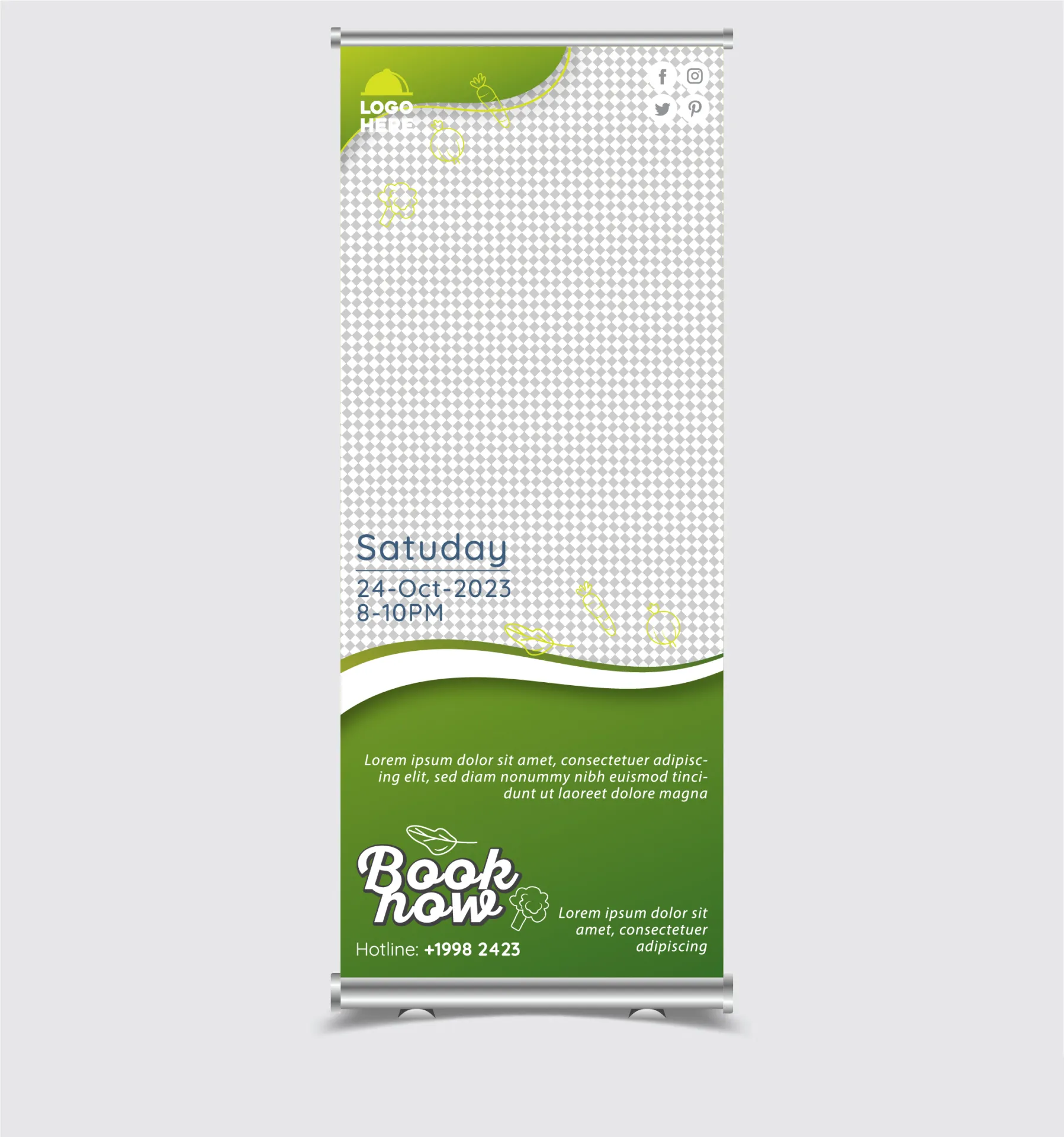 food roll up advertising banner elegant curves checkered 
