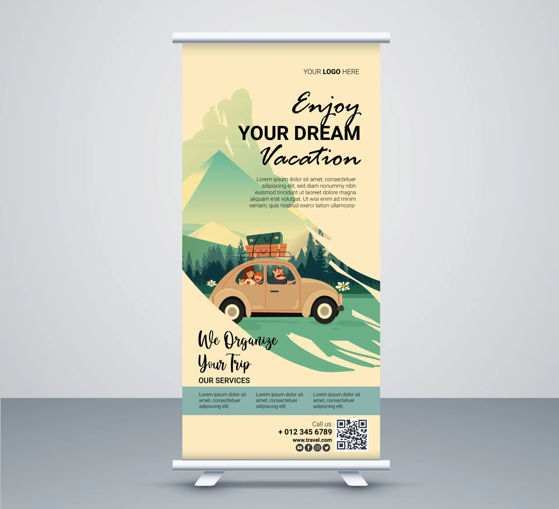 travel and tour banner template classical roll up