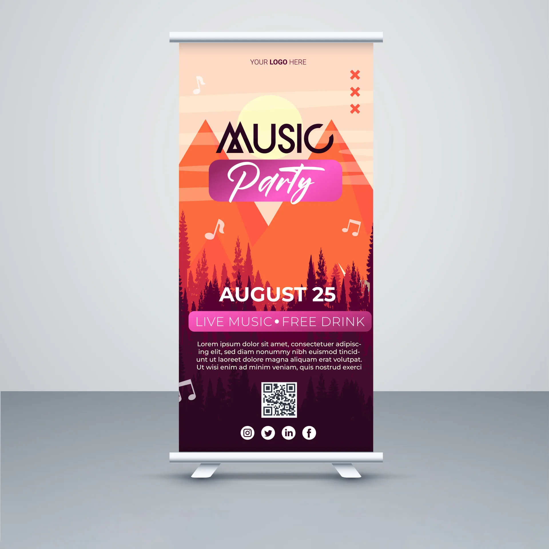 music show banner template flat dynamic silhouette standee 