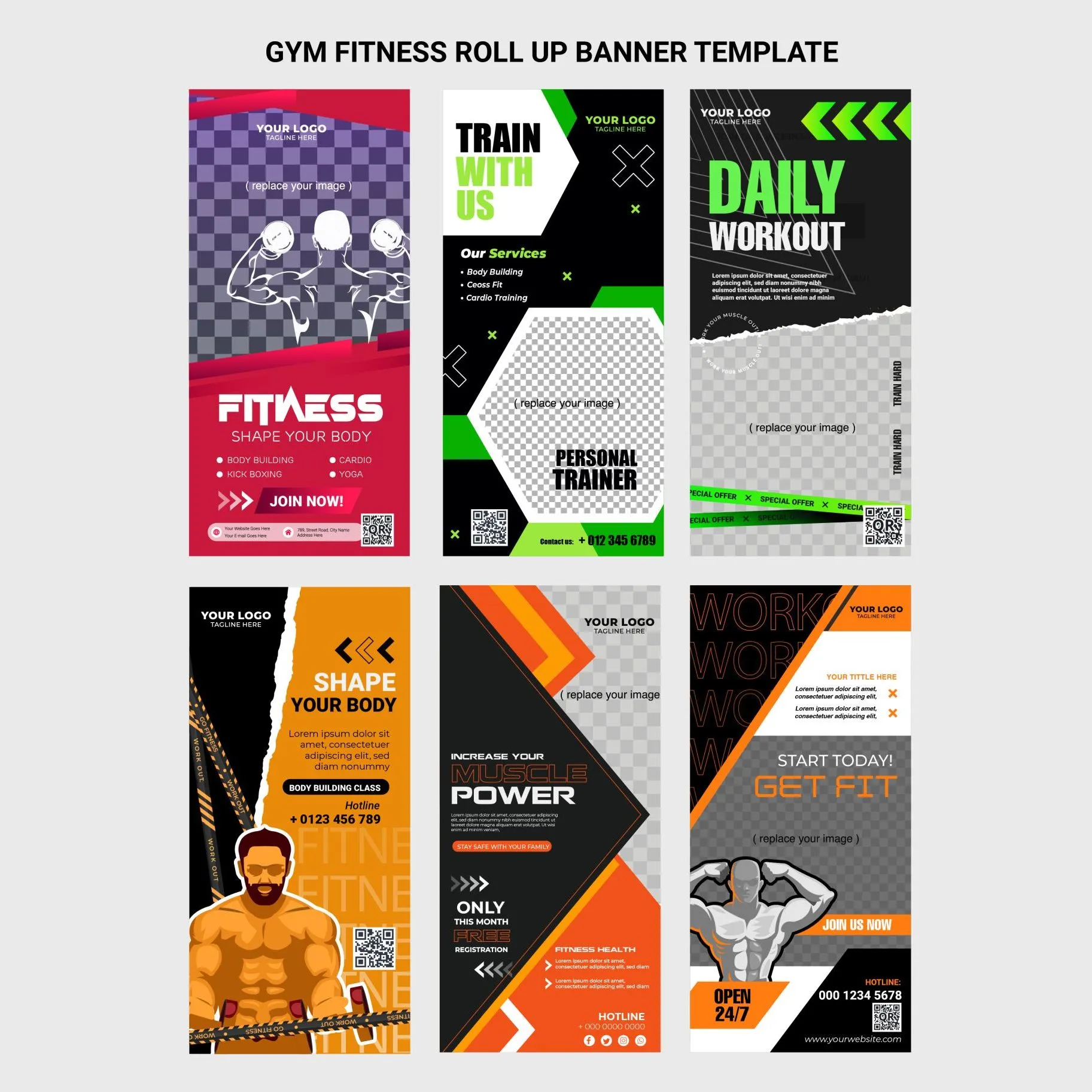 gym fitness banner templates collection roll up design 