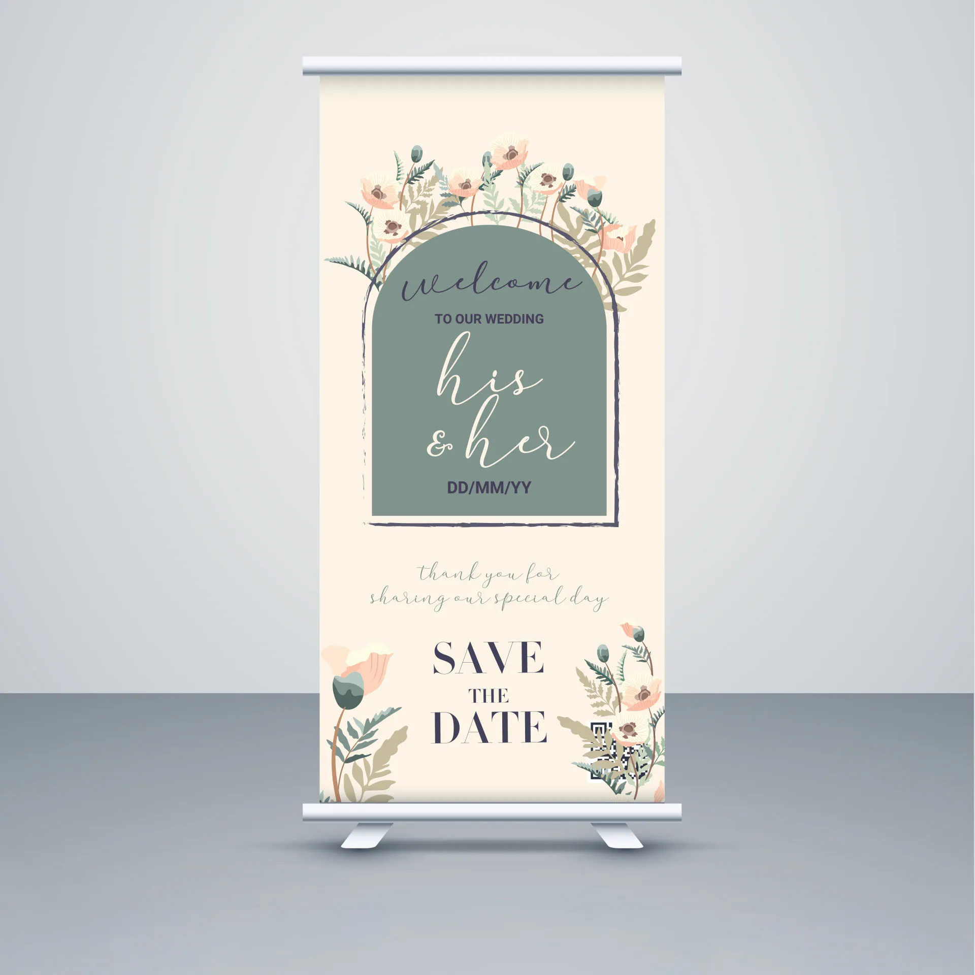 wedding day event banner template classical floral roll up 