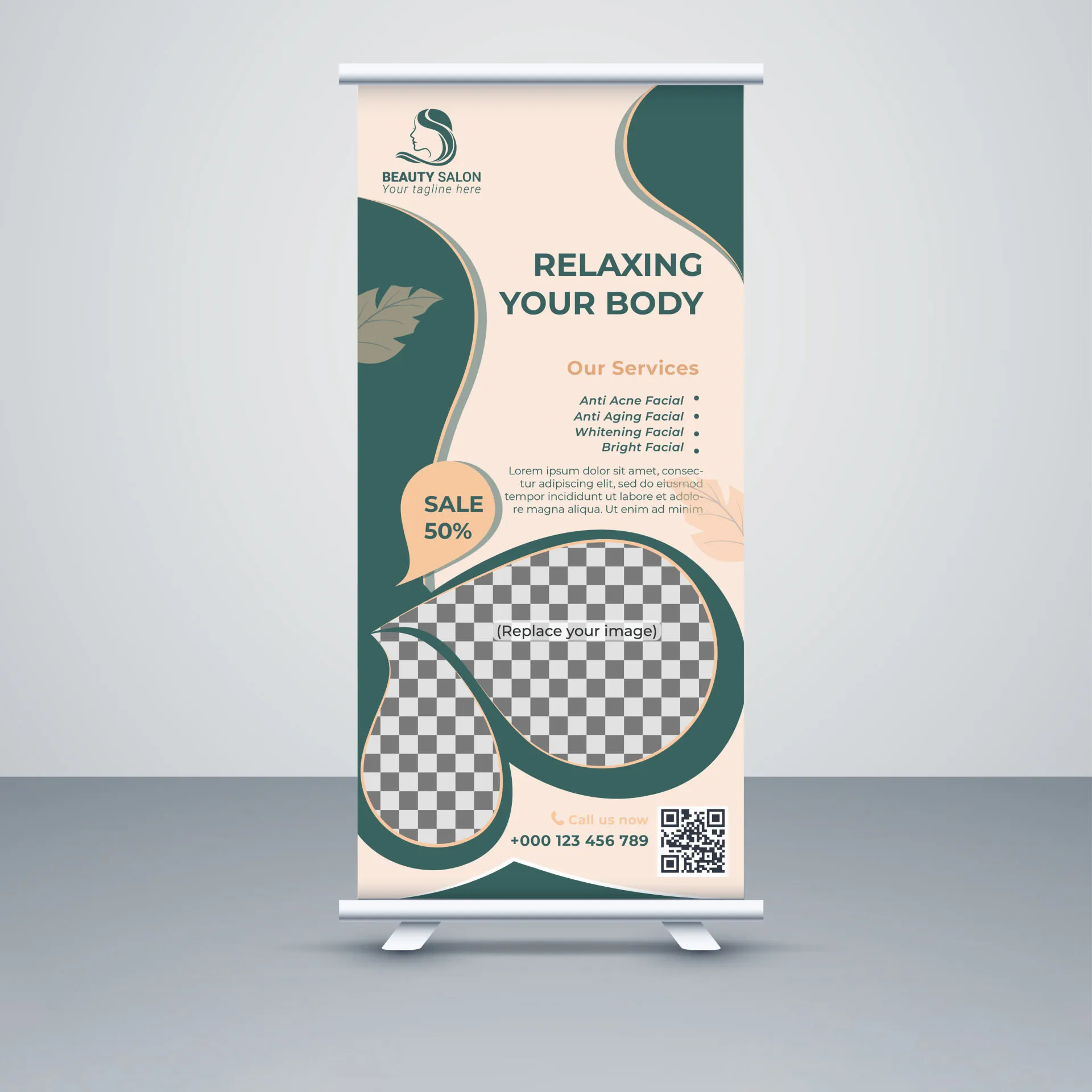 beauty spa banner template roll up checkered decor 