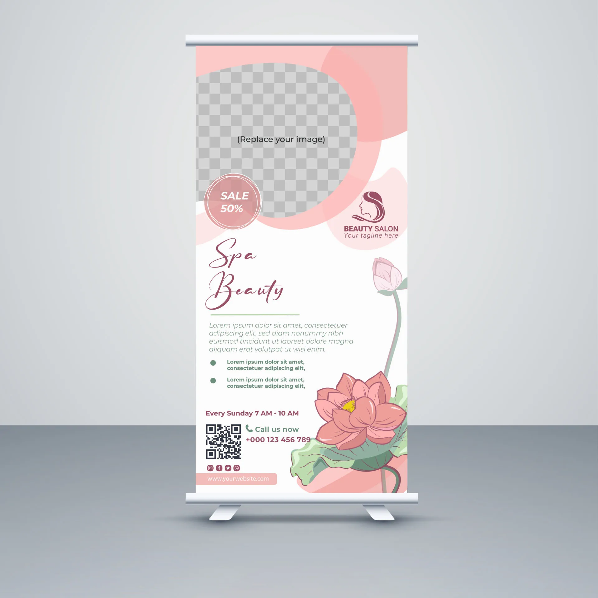 beauty spa salon banner template roll up lotus decor 