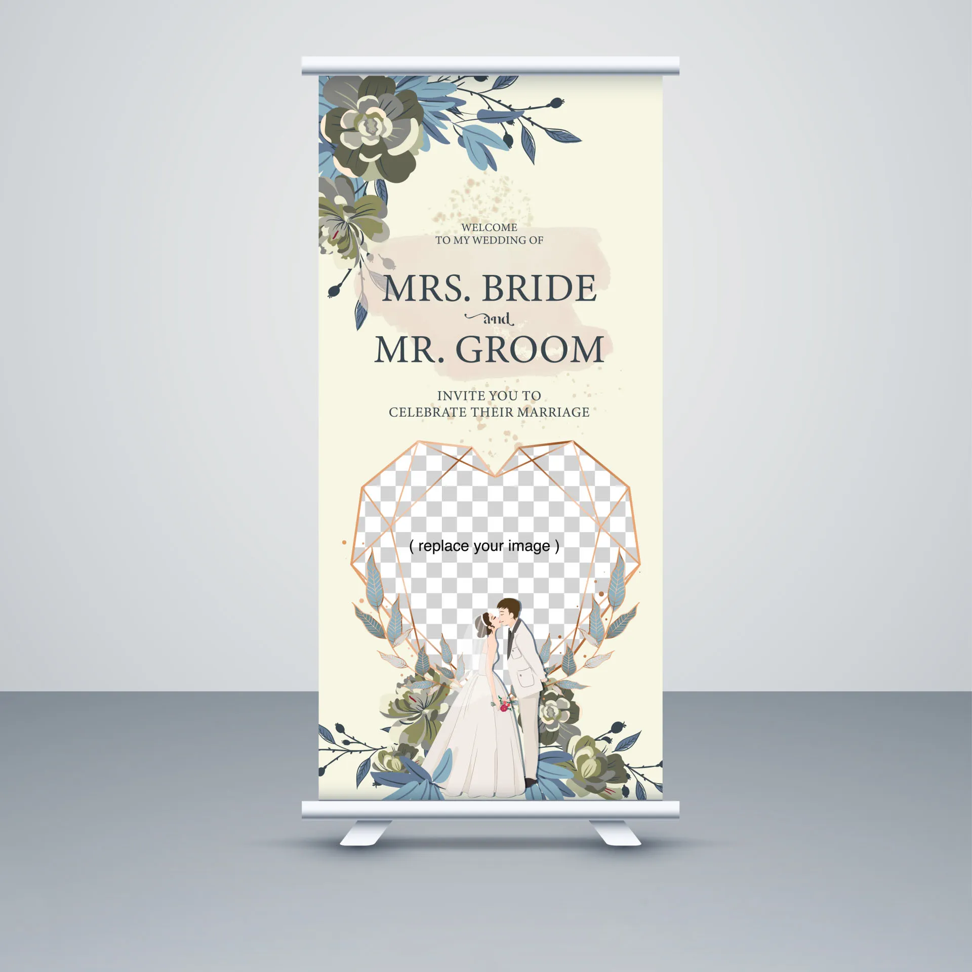 wedding vertical banner template elegant groom bride geometry decor 