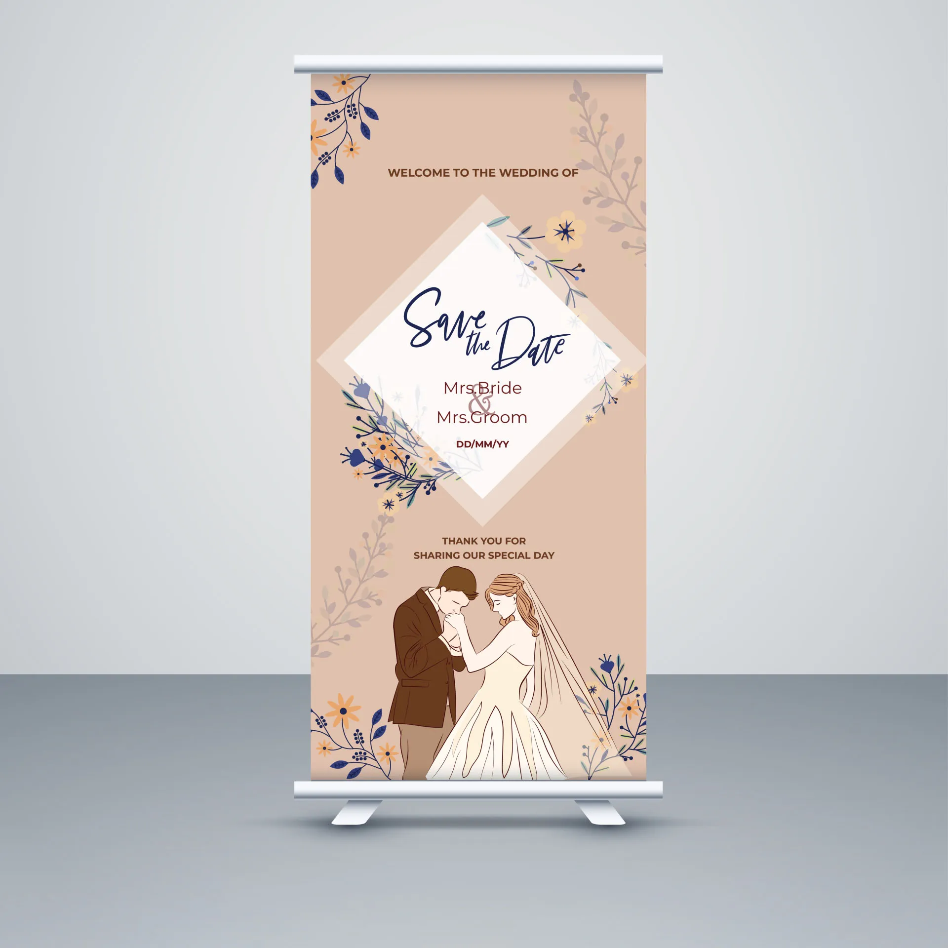 wedding day banner template groom bride flowers decor 