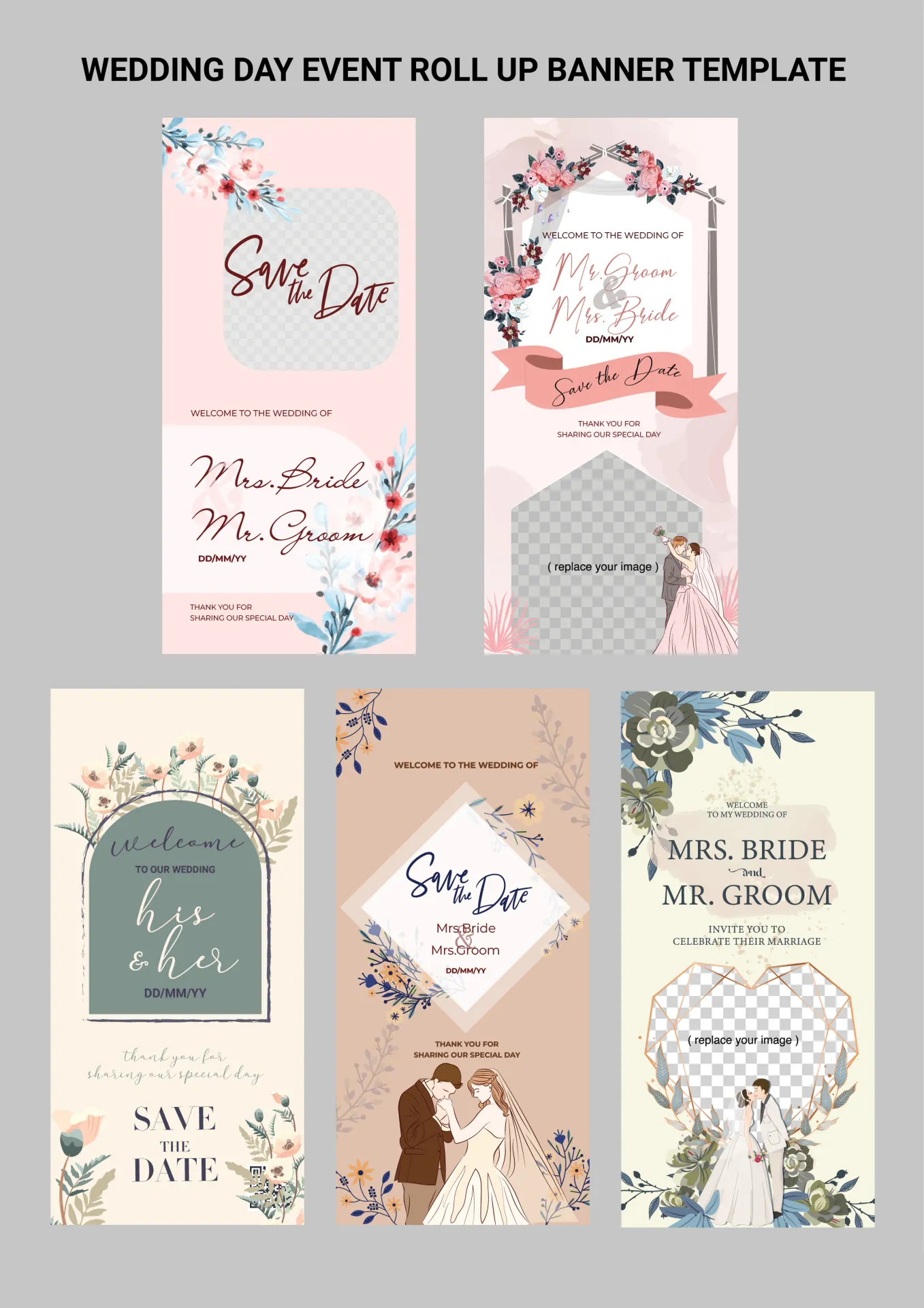 wedding event banner templates collection elegant classical vertical design 