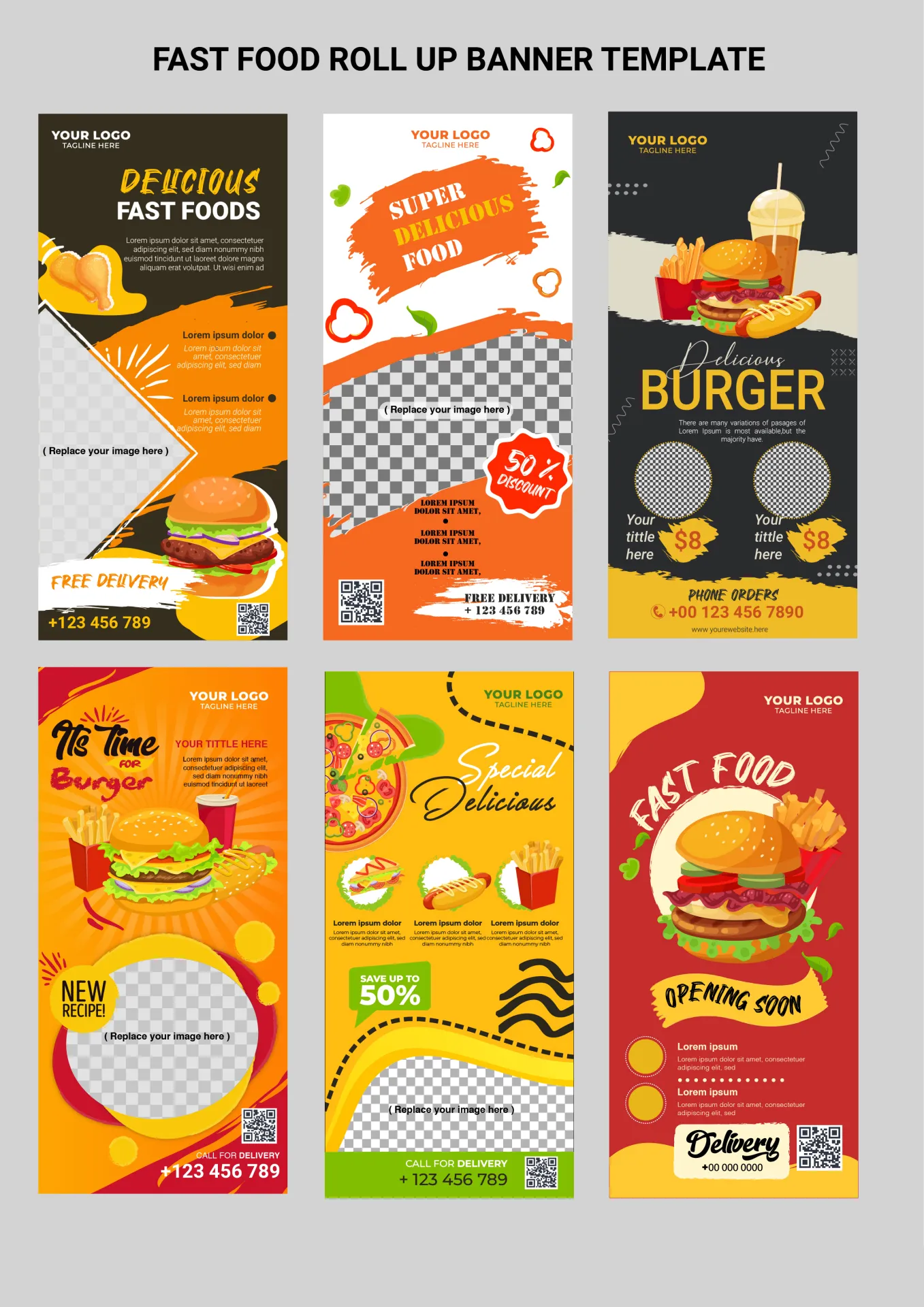 fast food banner templates collection flat vertical 