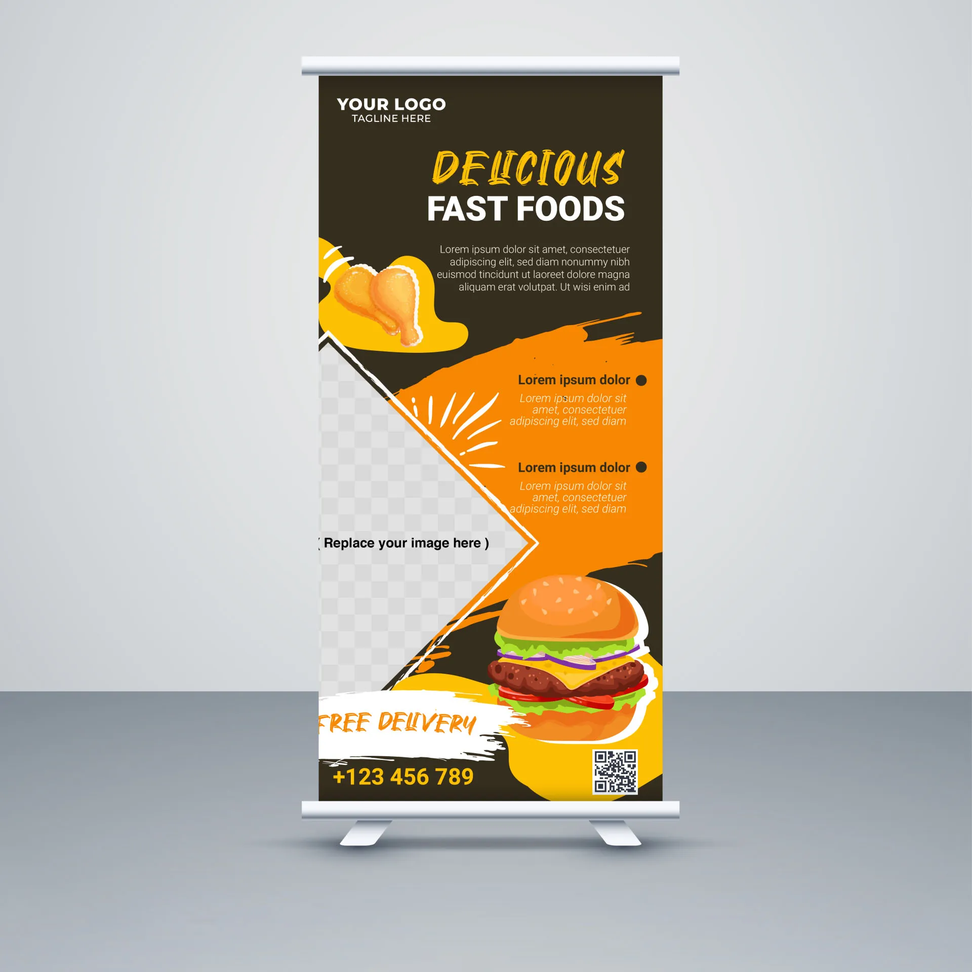fast food restaurant banner template vertical checkered contrast 