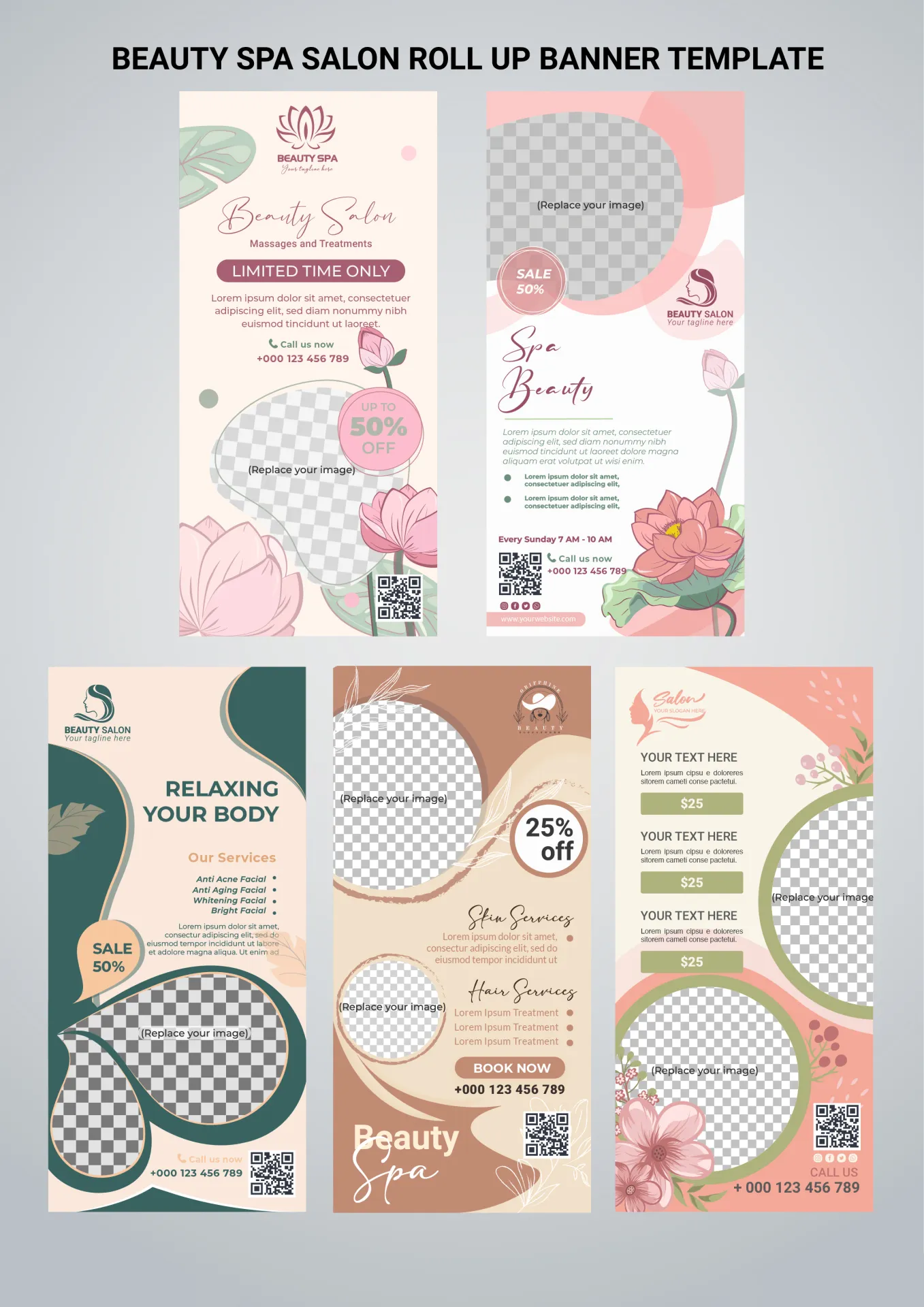 beauty spa salon banner templates collection elegant decor 