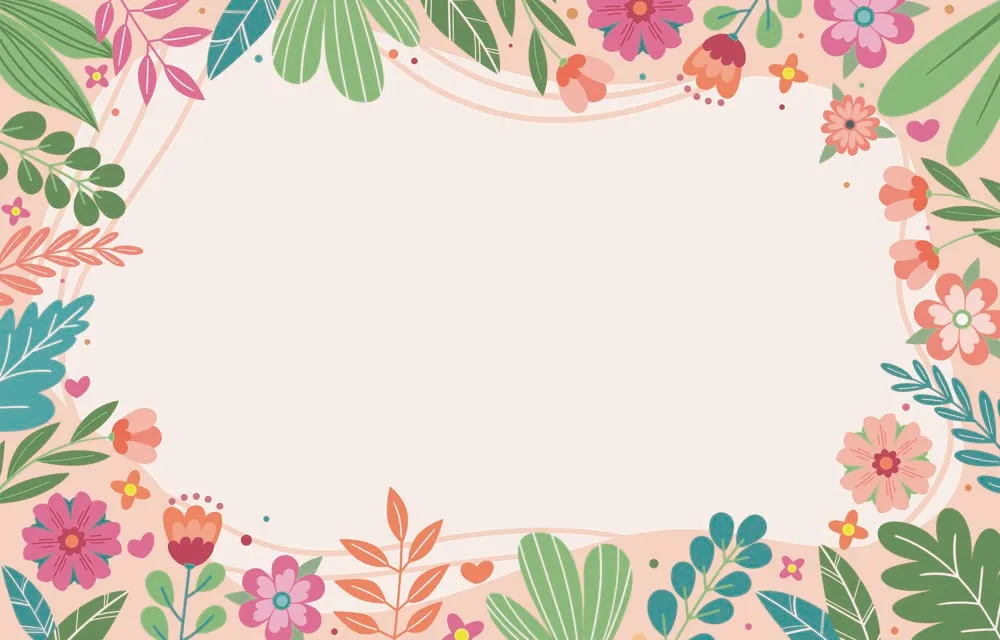 Spring Border Background with Flowers