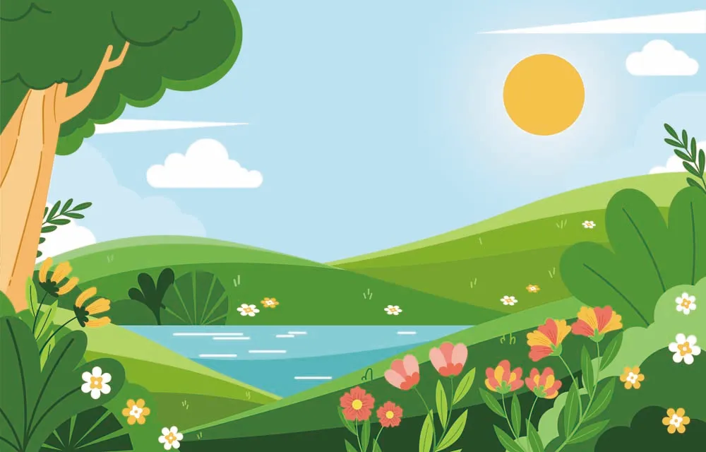 Spring Landscape Background with Flowers
