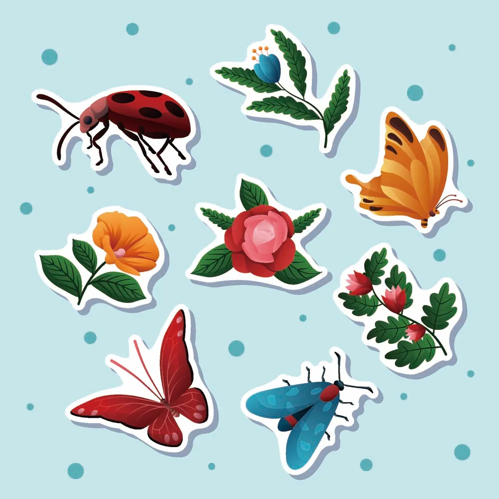 Spring Vibrant Flowers Insects Sticker
