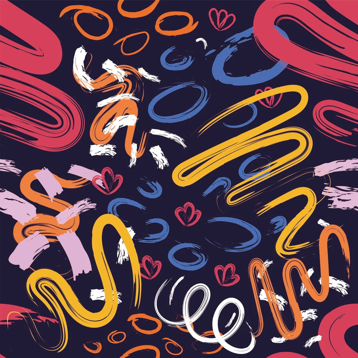 Abstract Hand-drawn Brush Strokes Seamless Pattern