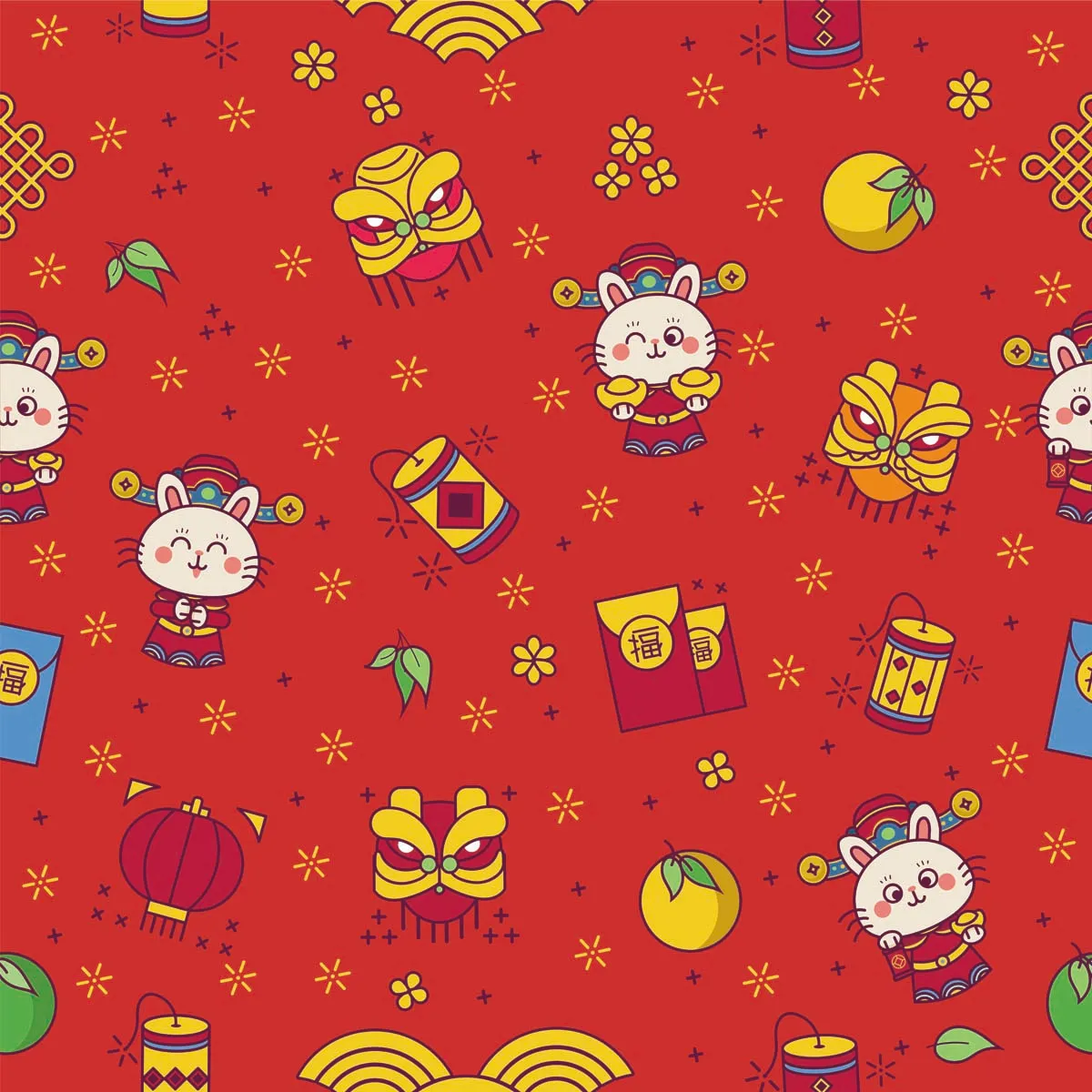 Red Rabbit New Year Seamless Pattern