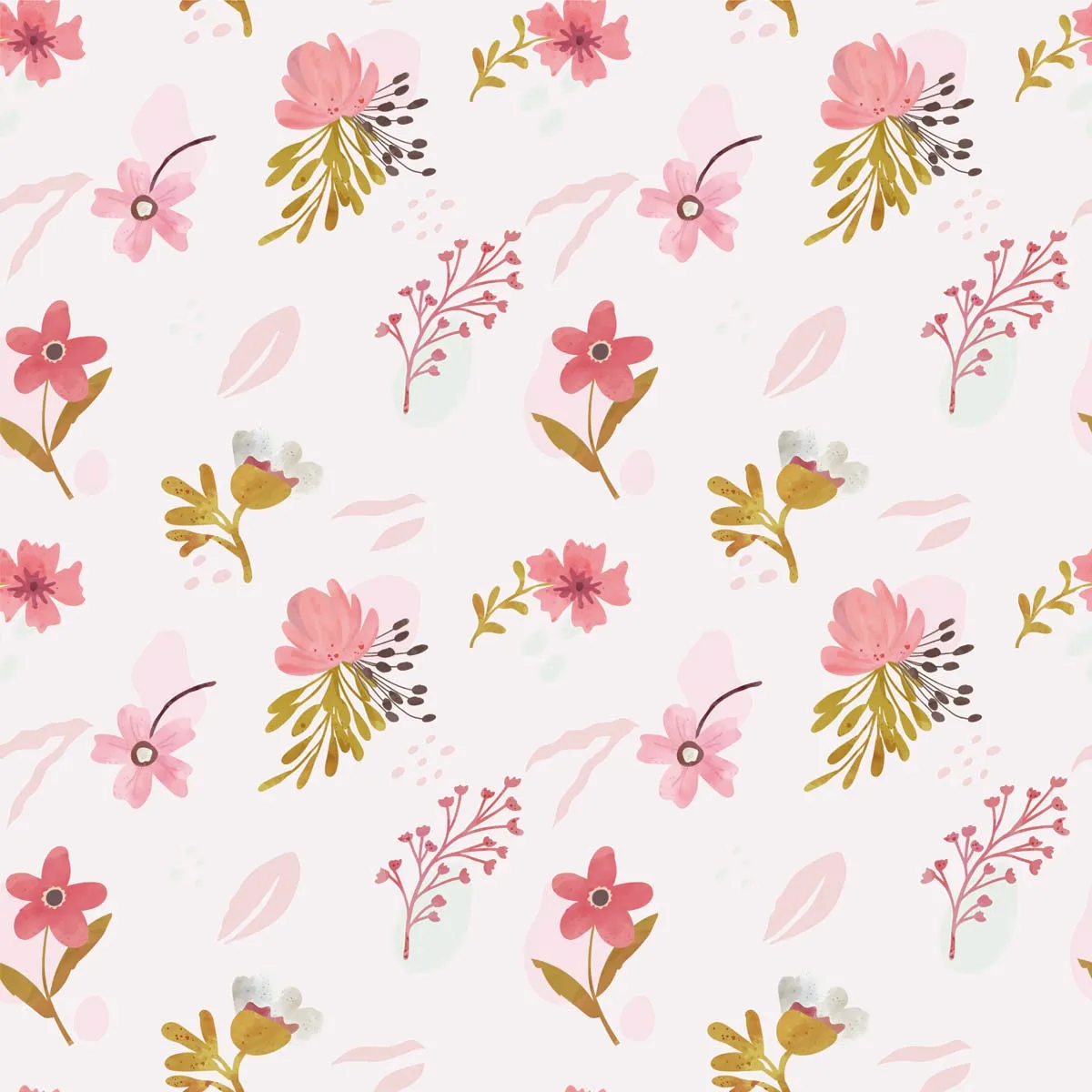 Floral Watercolor Vintage Seamless Pattern Background