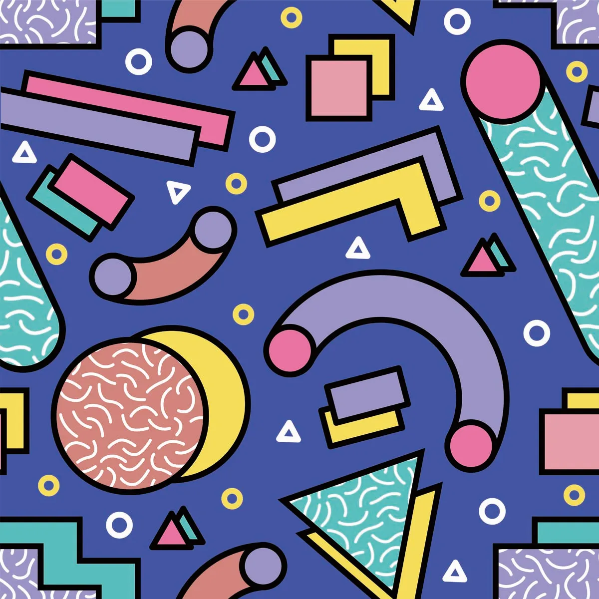 Colorful Geometric Shapes Seamless Pattern Memphis Style