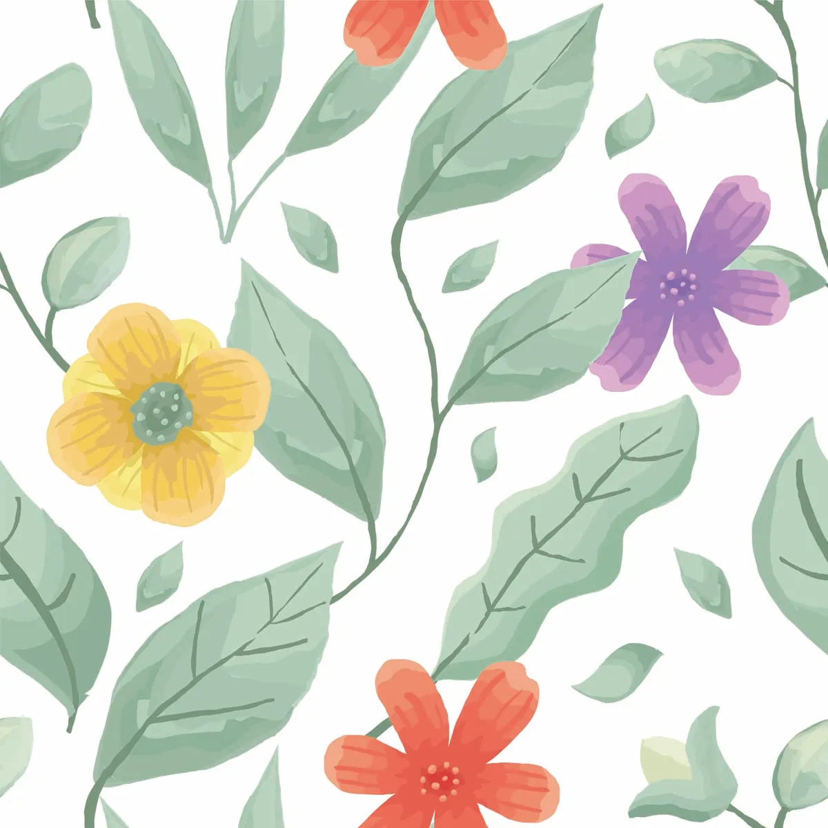 Stylish Floral Watercolor Seamless Pattern Background