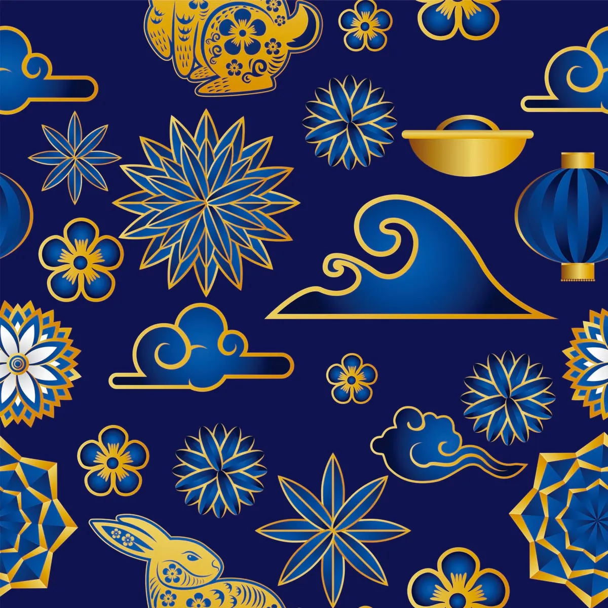 Chinese New Year Rabbit Water Seamless Pattern