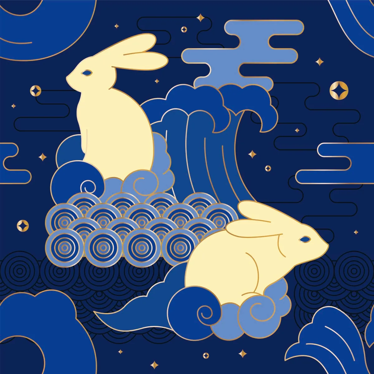 Year of Water Rabbit Seamless Pattern