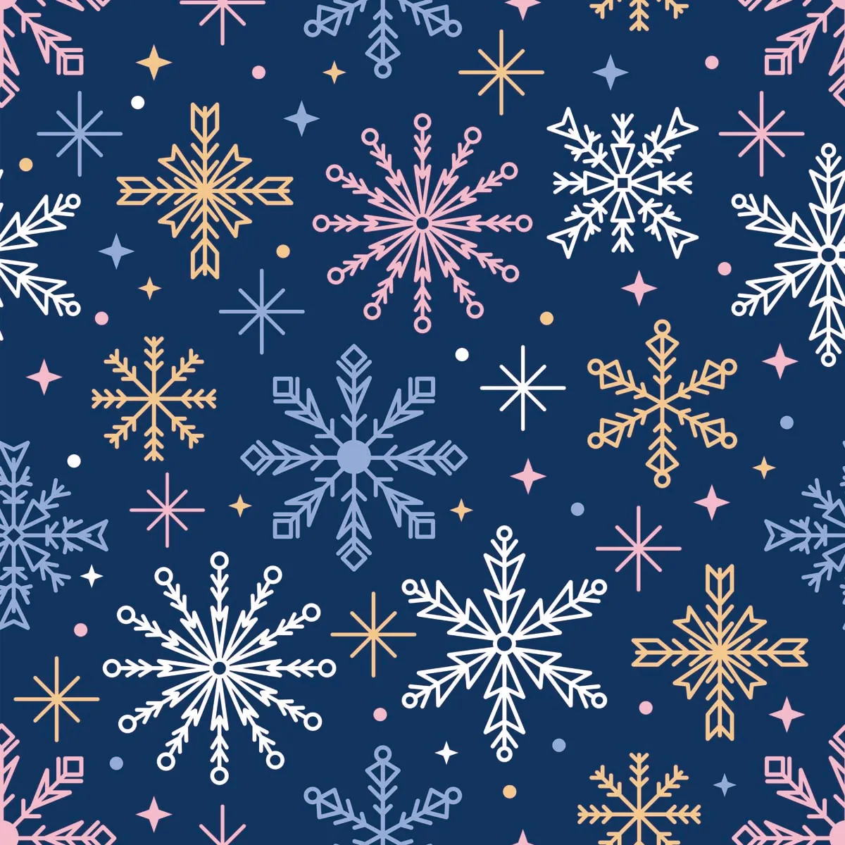 Seamless Pattern with beautiful Snowflakes and Stars