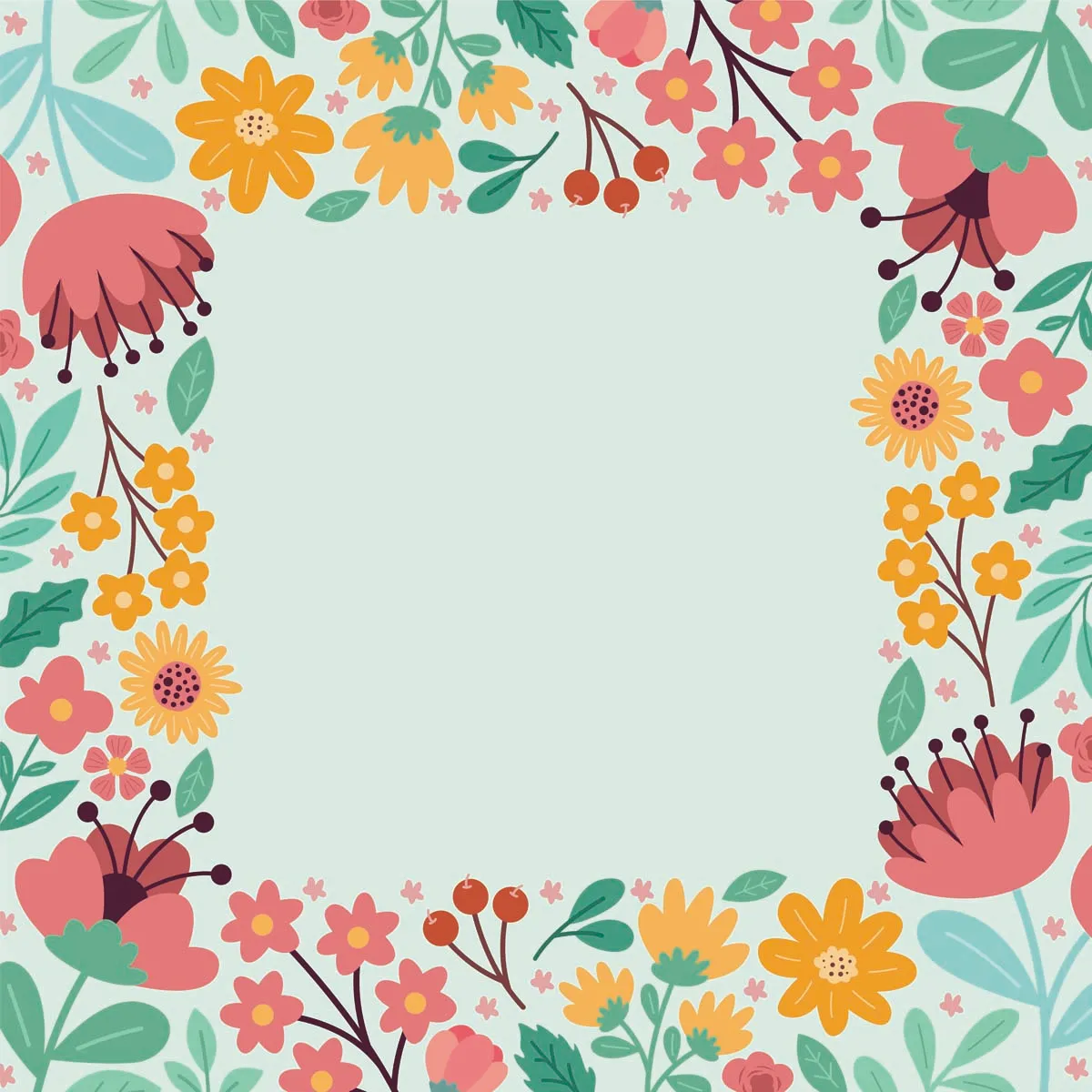 Colorful Blooming Spring Floral Border Background