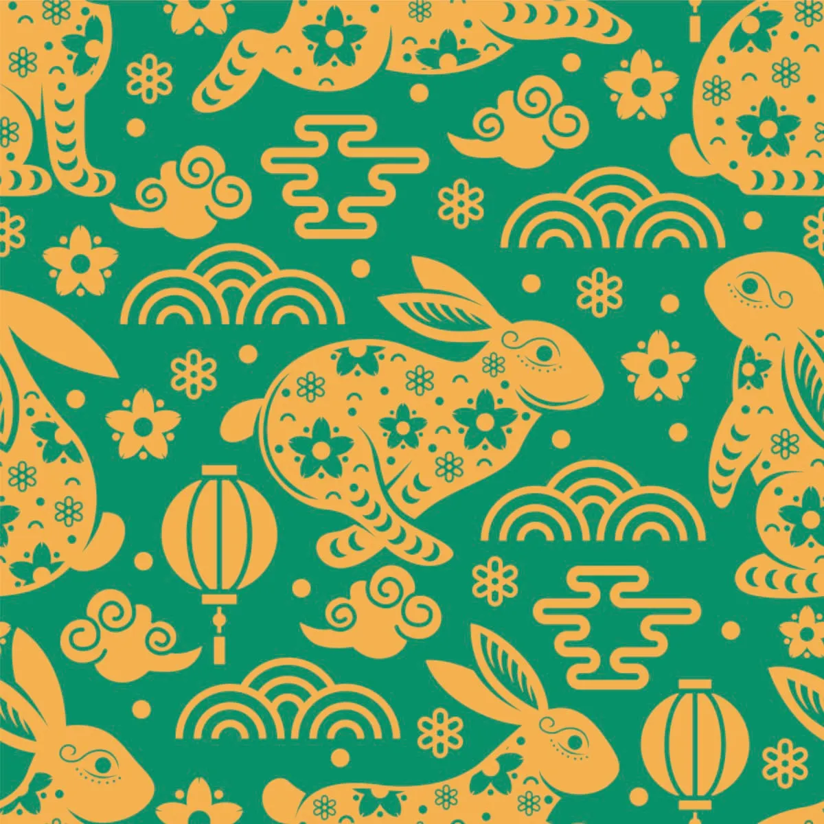 Jade Green Chinese New Year Seamless Pattern Background With Rabbit Element