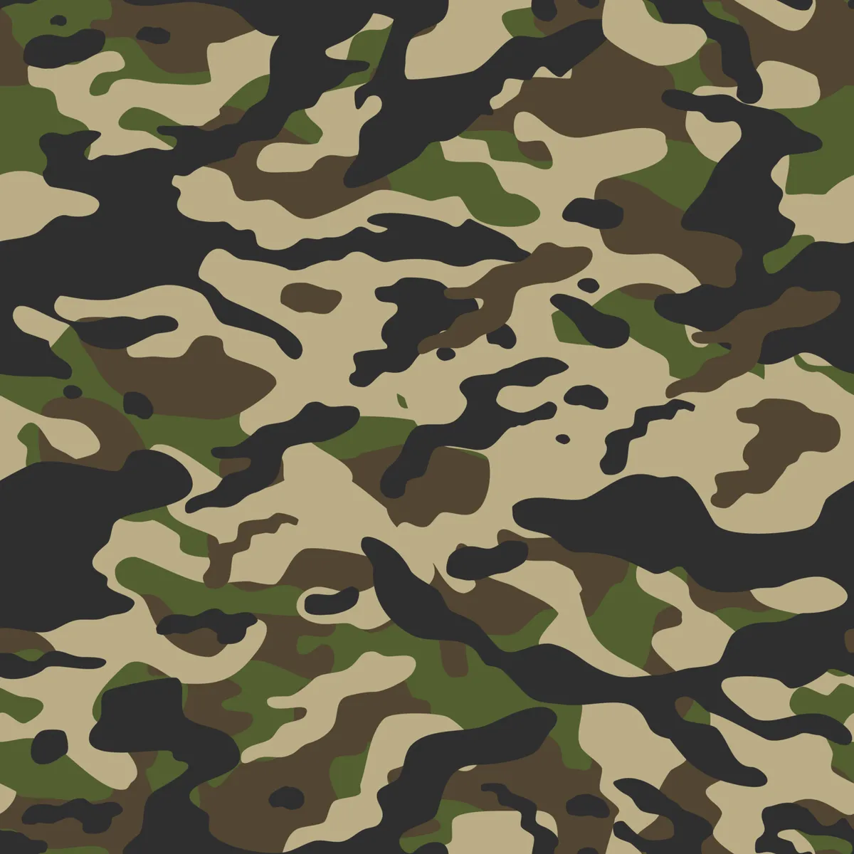 Military Army Black Brown Cream and Green Color Camouflage Seamless Pattern