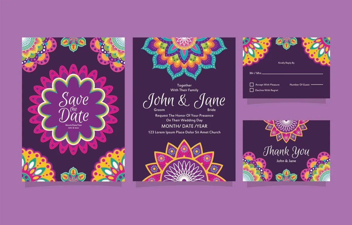 Indian Wedding Invitation With Mandala Frame Element Template