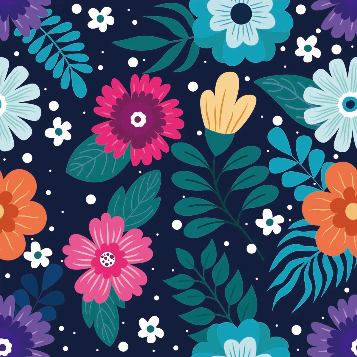 Colorful Flowers Seamless Pattern Background