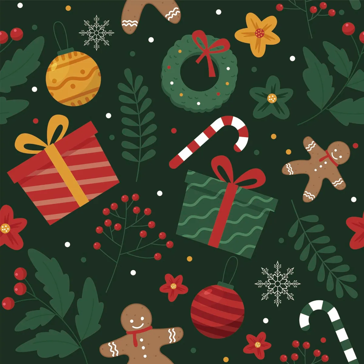 Christmas Elements Seamless Pattern Background