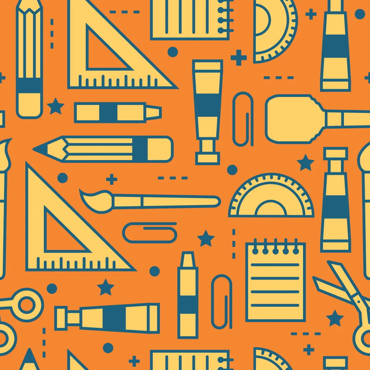 School Supplies Outline Seamless Pattern