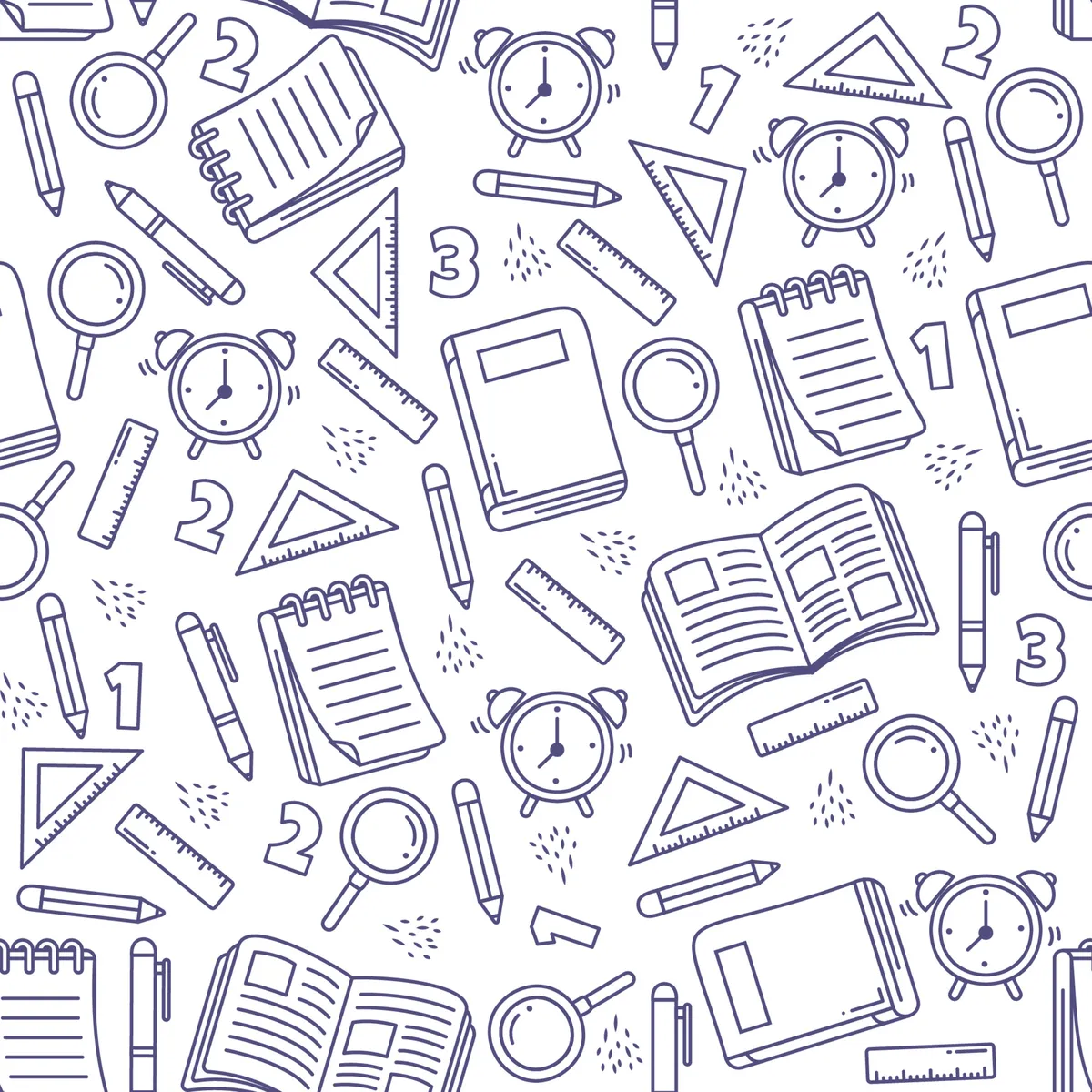 Outlined School Supplies Seamless Pattern