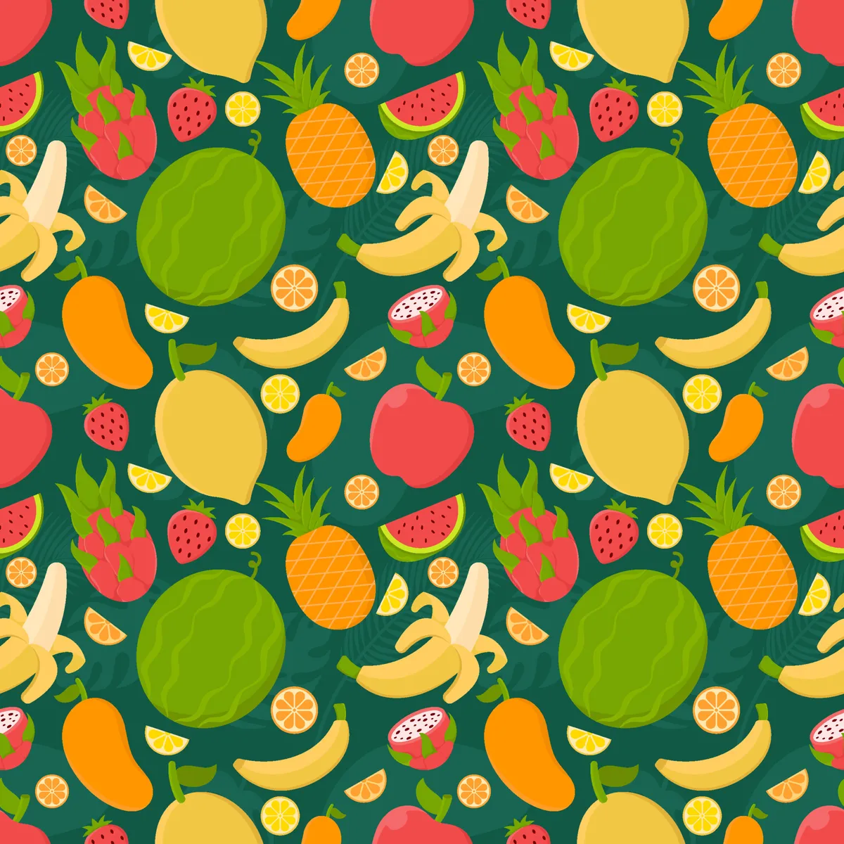 Tropical Fruits Seamless Pattern Background