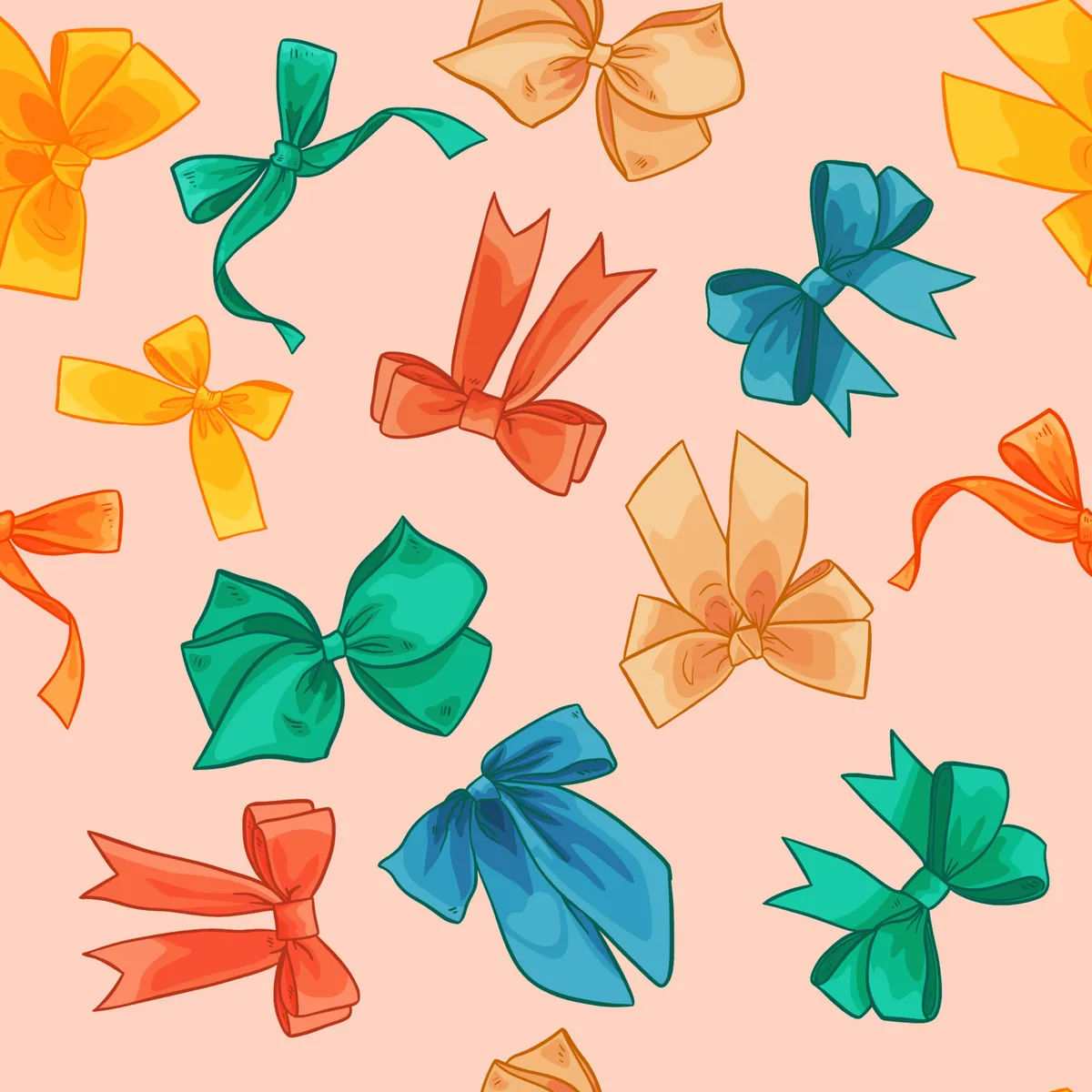 Doodle Ribbons Orange and Yellow Seamless Pattern Background