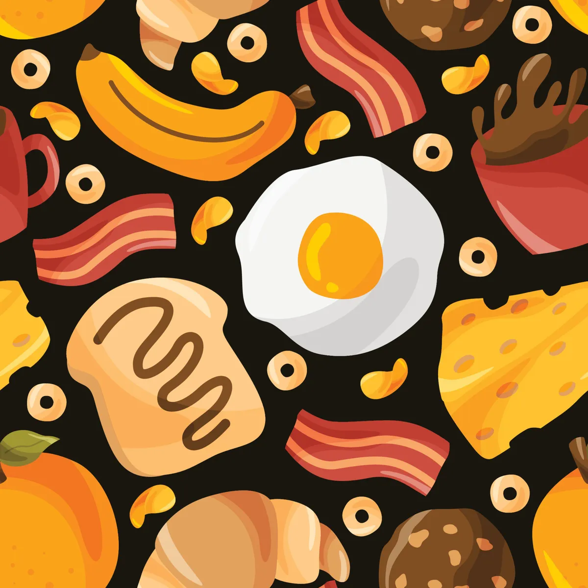 Breakfast Menu Doodle Hand Drawn Seamless Pattern Background