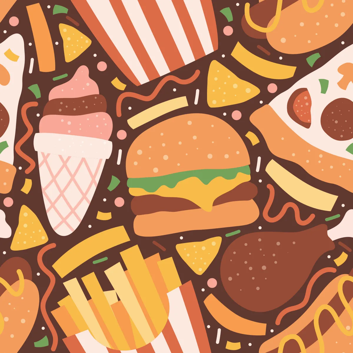 Junk Food Doodle Hand Drawn Seamless Pattern Background